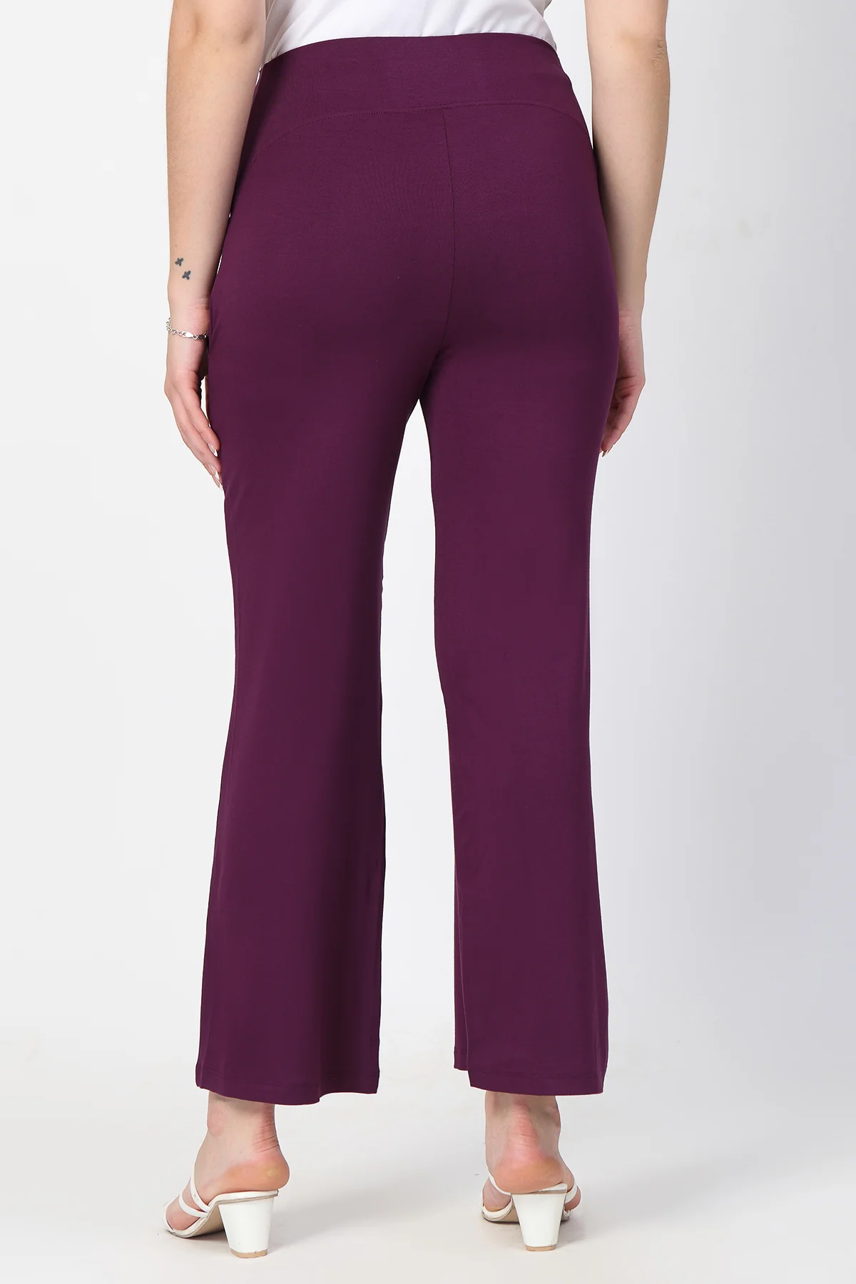Flared High Waist Maternity Pants with Pockets - Deep Burgundy - Image 3