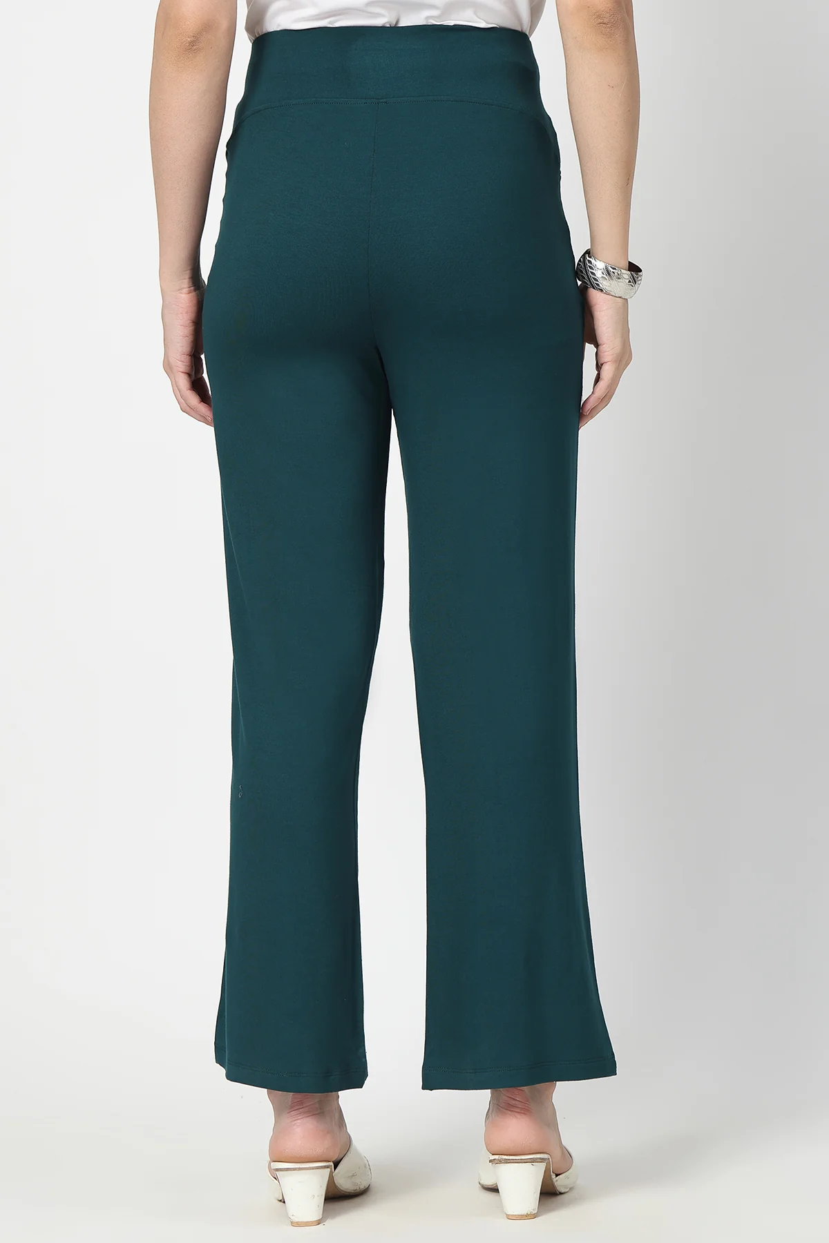 Flared High Waist Maternity Pants with Pockets - Deep Emerald - Image 3