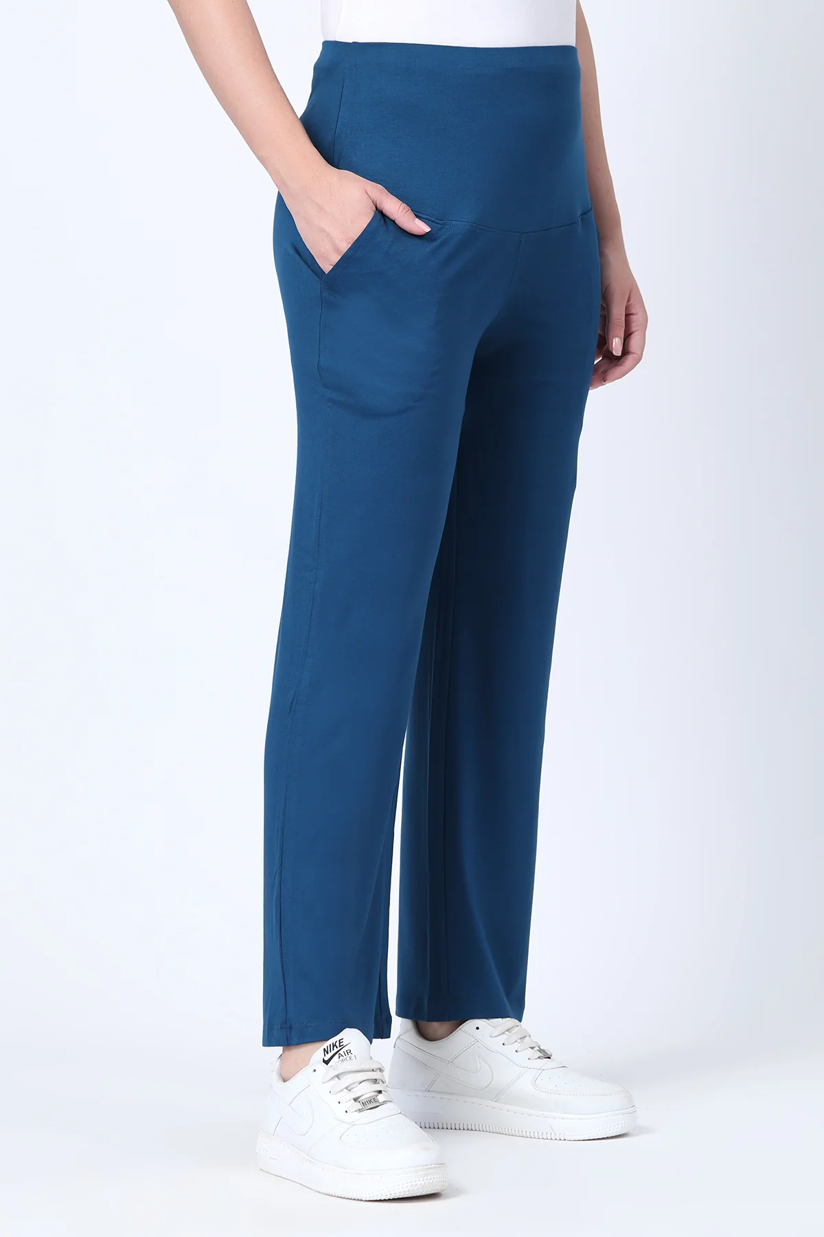 Flared High Waist Maternity Pants with Pockets - Deep Teal - Image 3