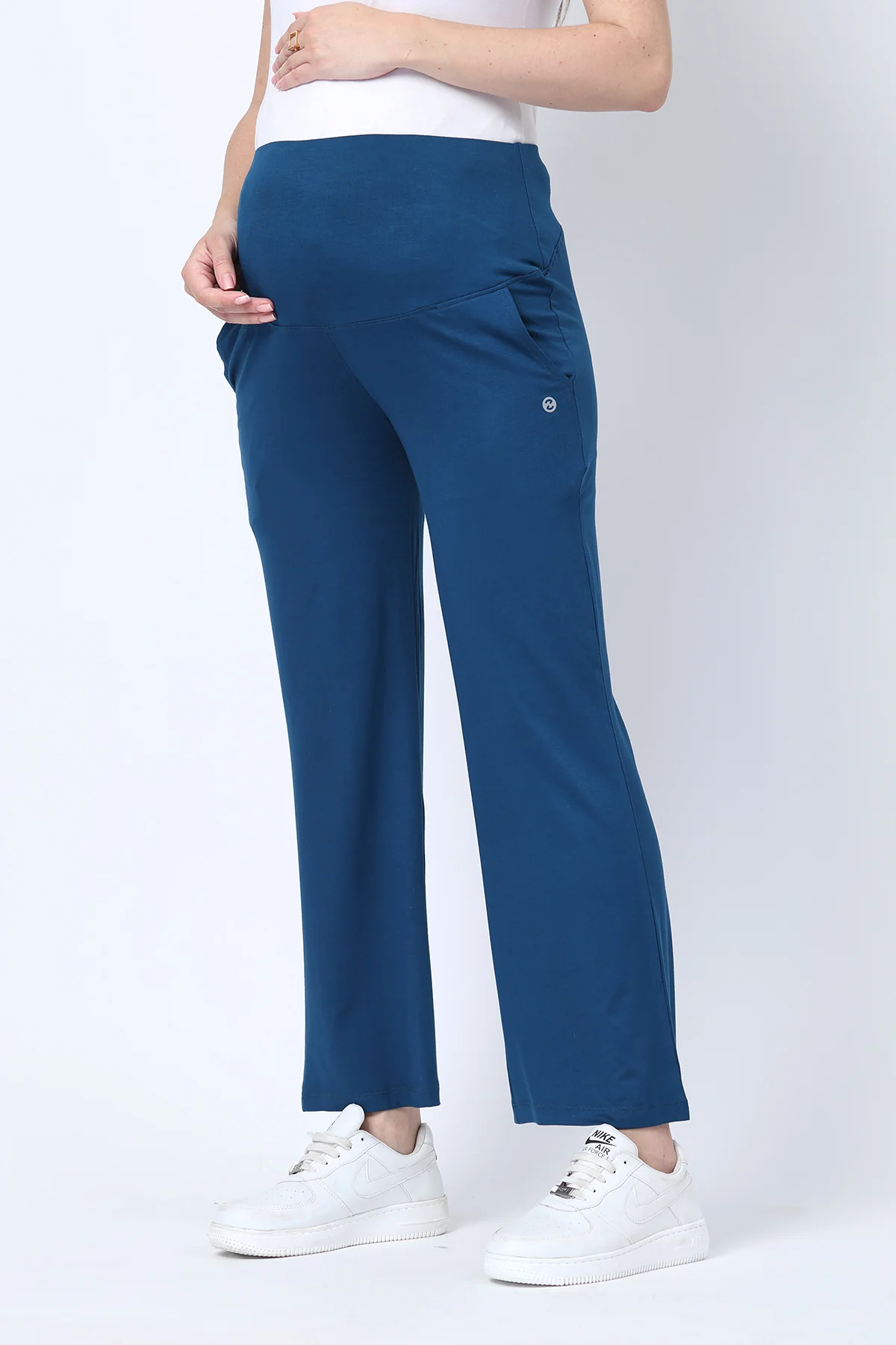 Flared High Waist Maternity Pants with Pockets - Deep Teal - Image 4