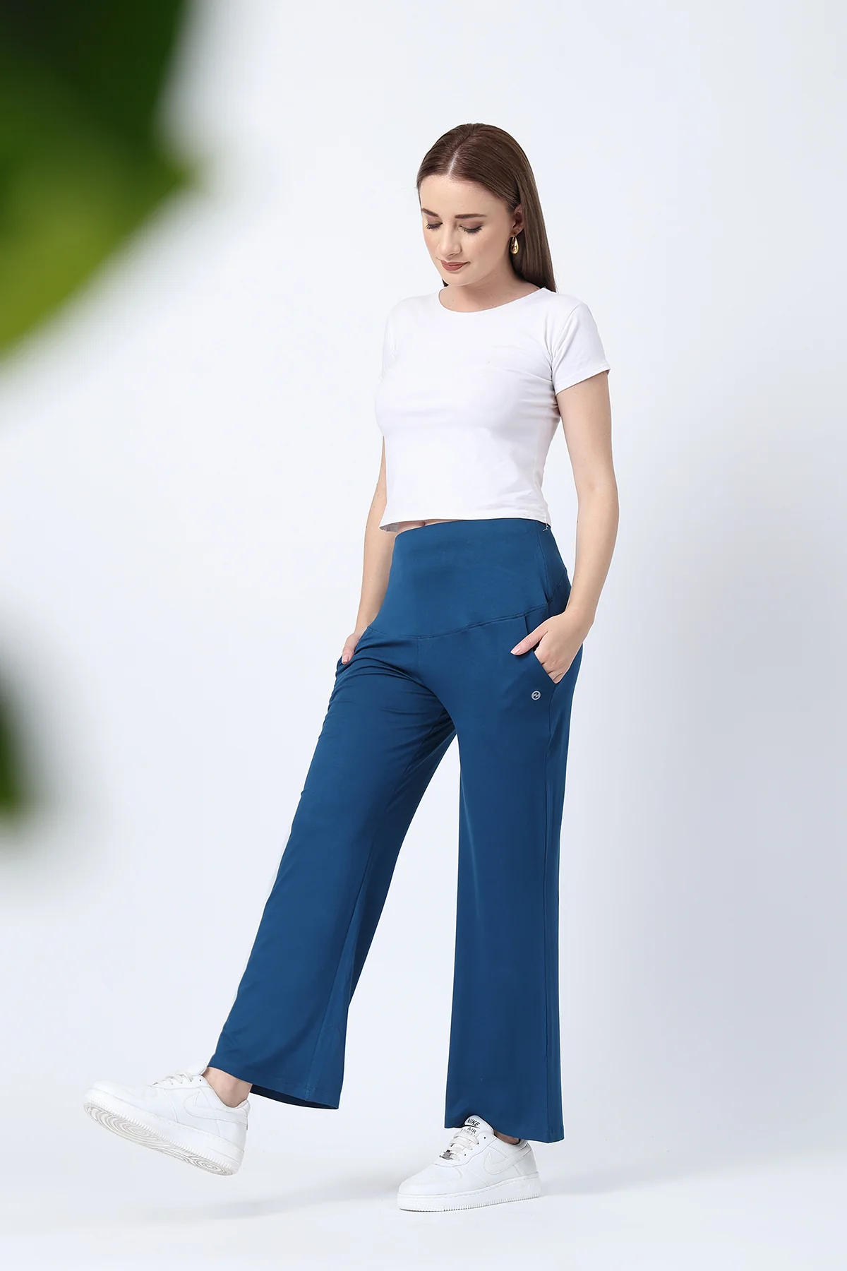 Flared High Waist Maternity Pants with Pockets - Deep Teal - Image 6