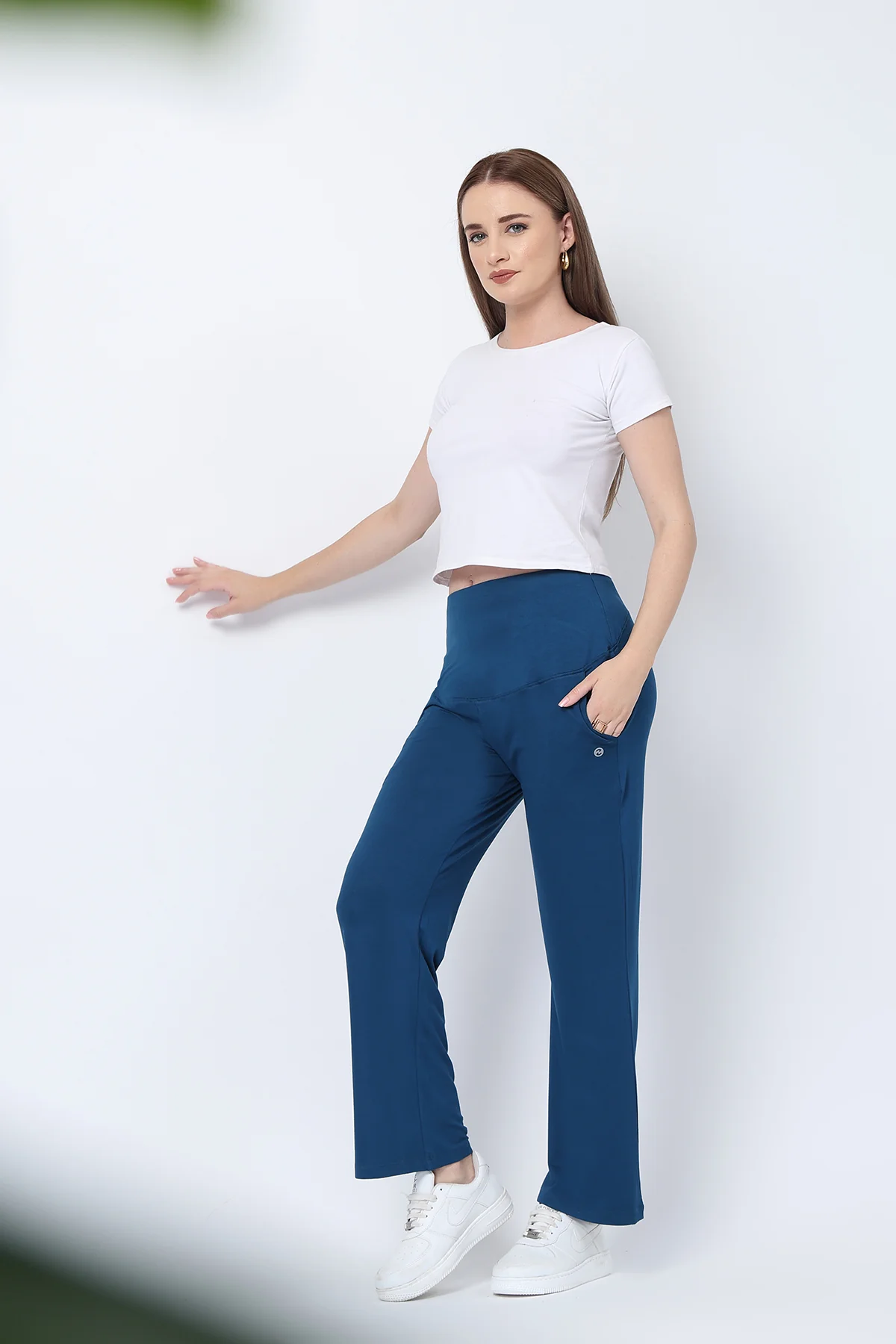 Flared High Waist Maternity Pants with Pockets - Deep Teal - Image 7