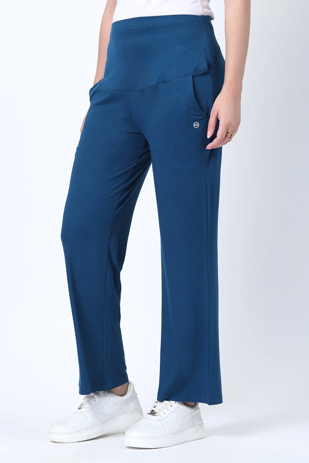 Flared High Waist Maternity Pants with Pockets - Deep Teal - Image 8