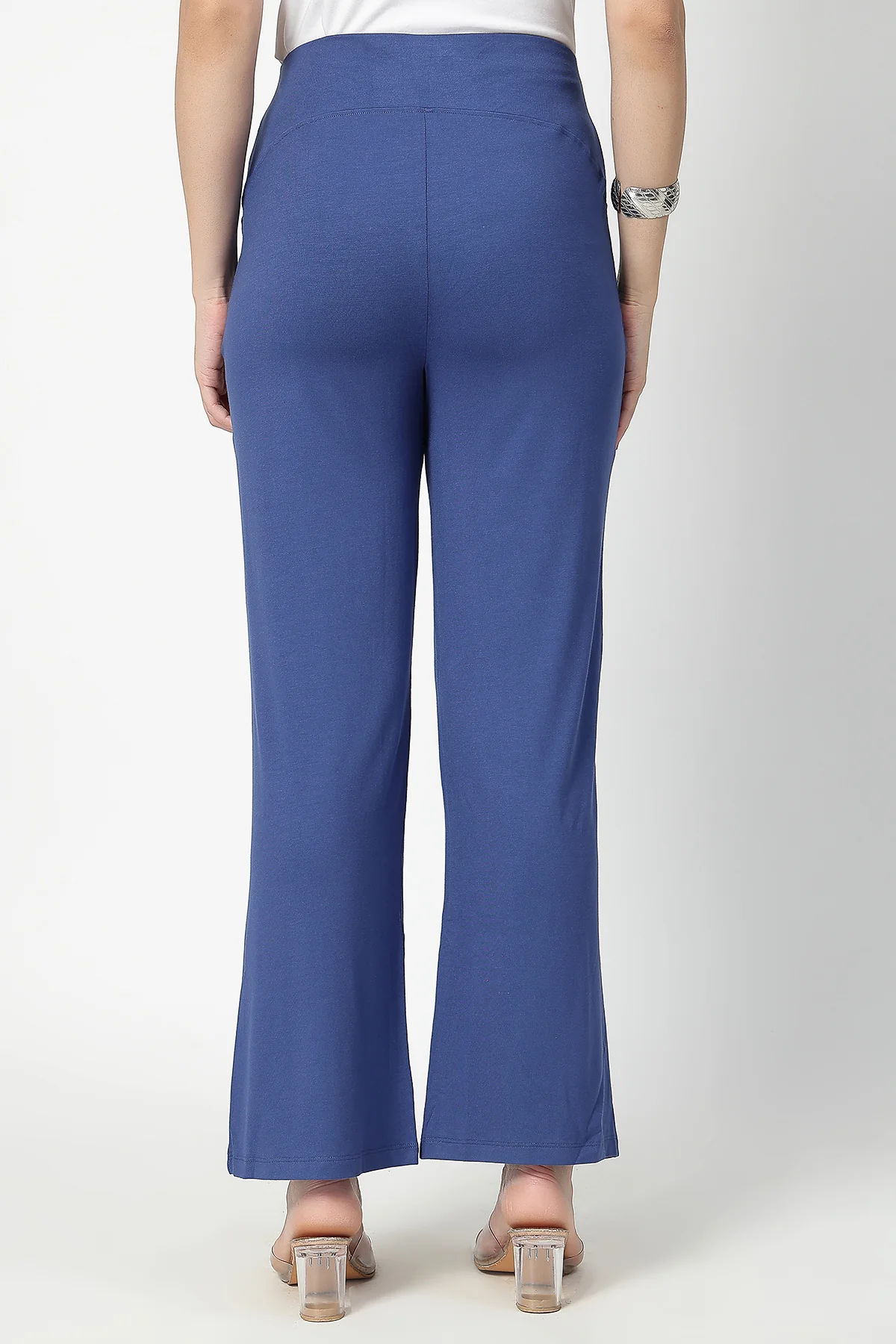Flared High Waist Maternity Pants with Pockets - Denim Blue - Image 2