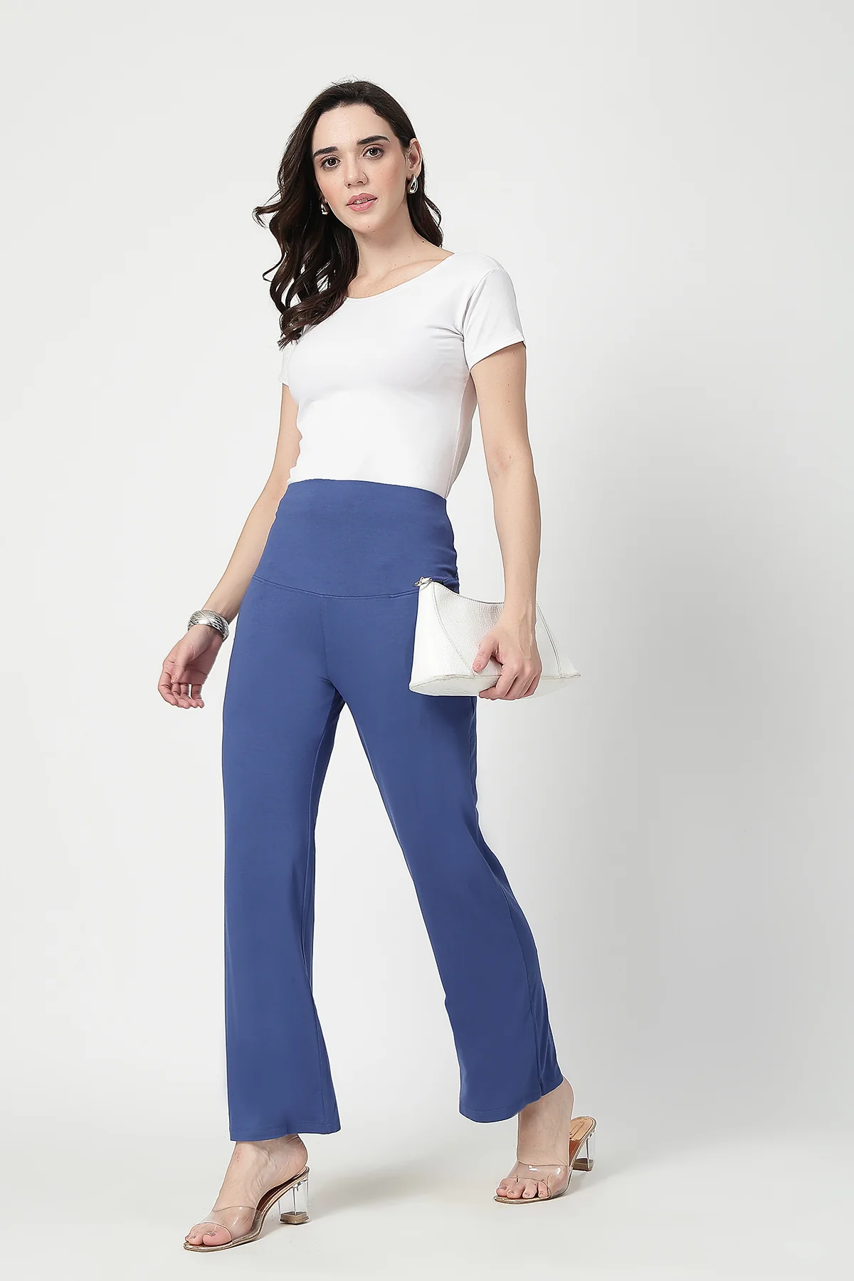 Flared High Waist Maternity Pants with Pockets - Denim Blue - Image 8