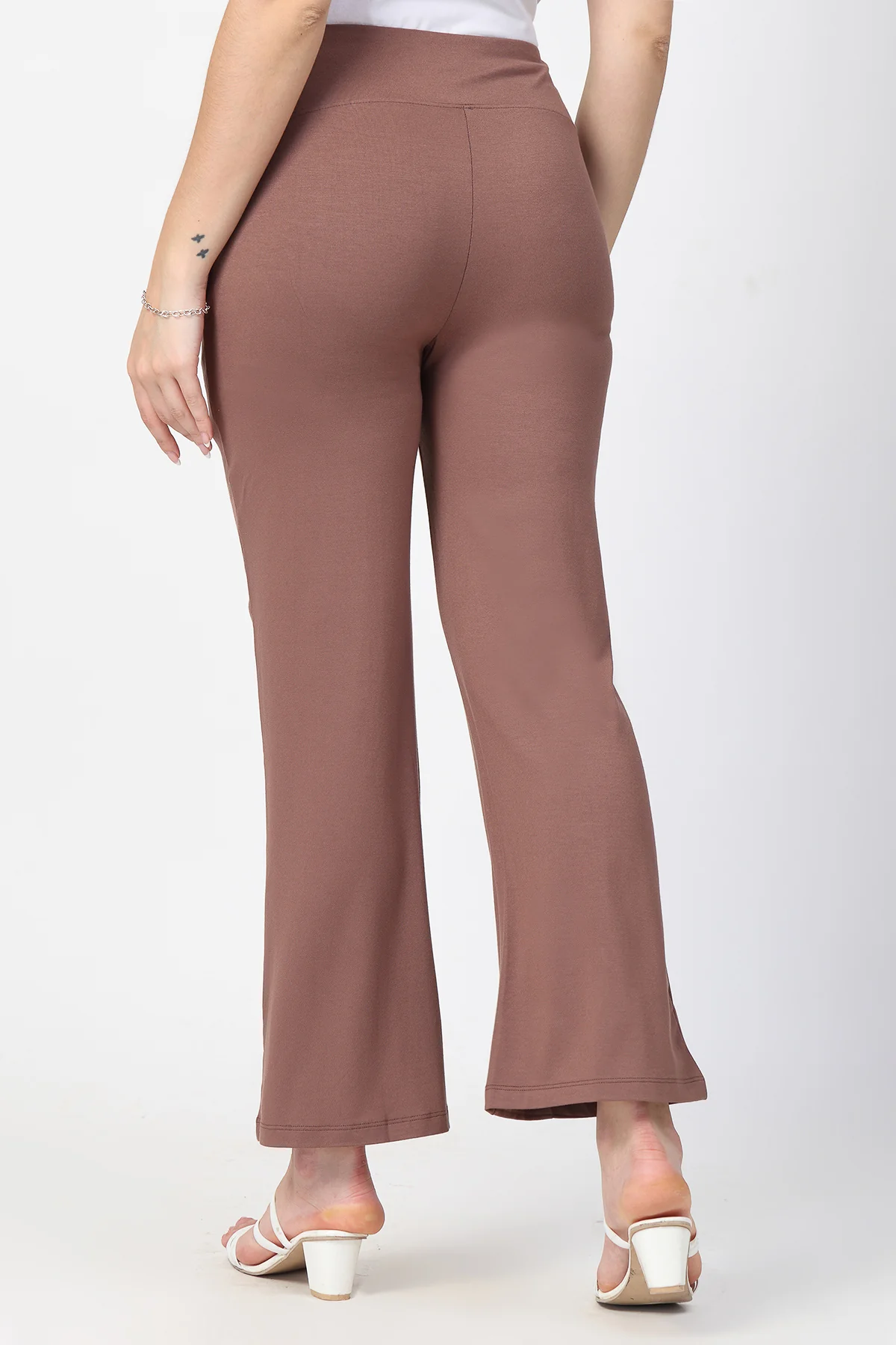 Flared High Waist Maternity Pants with Pockets - Mocha - Image 3