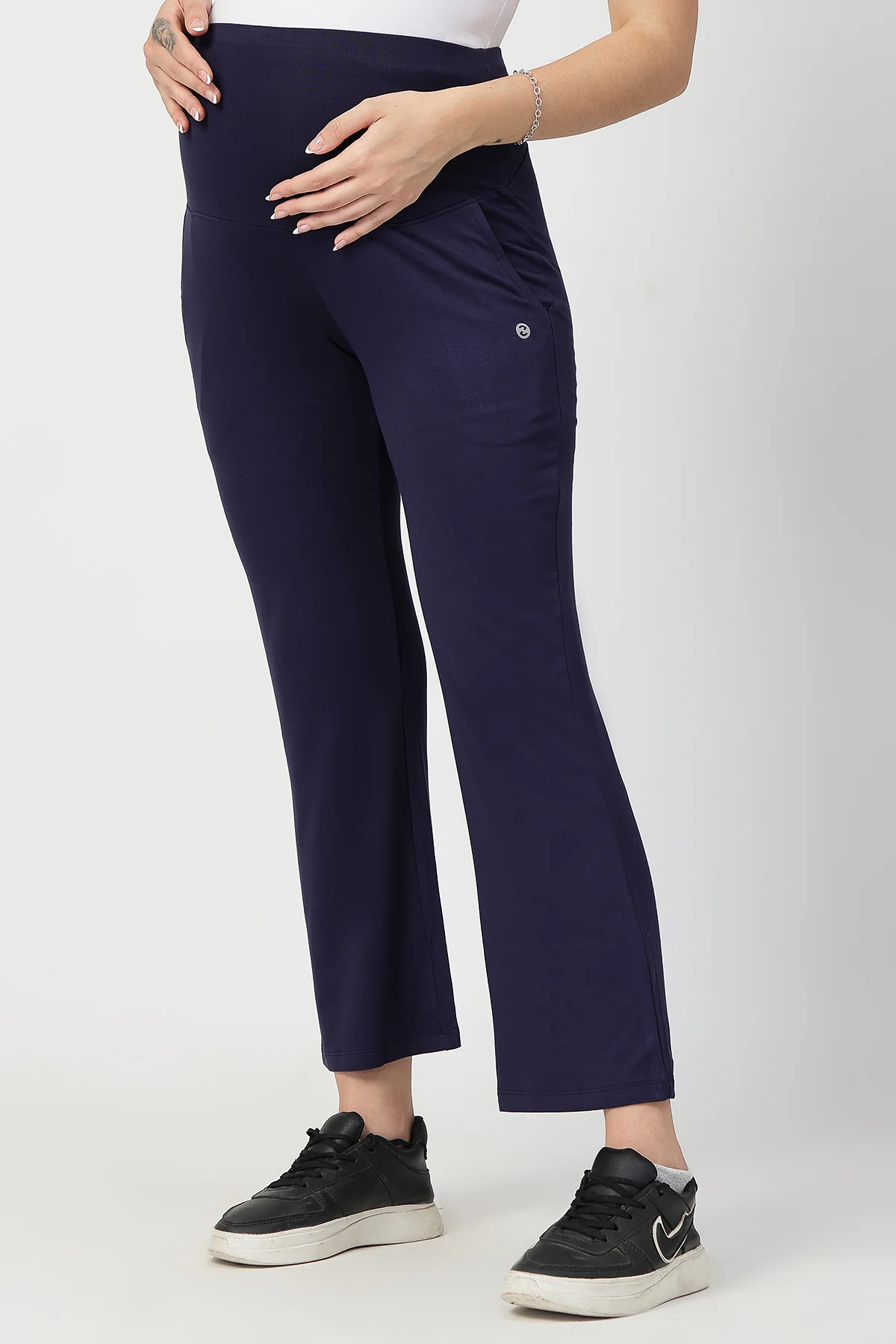 Flared High Waist Maternity Pants with Pockets - Navy - Image 10