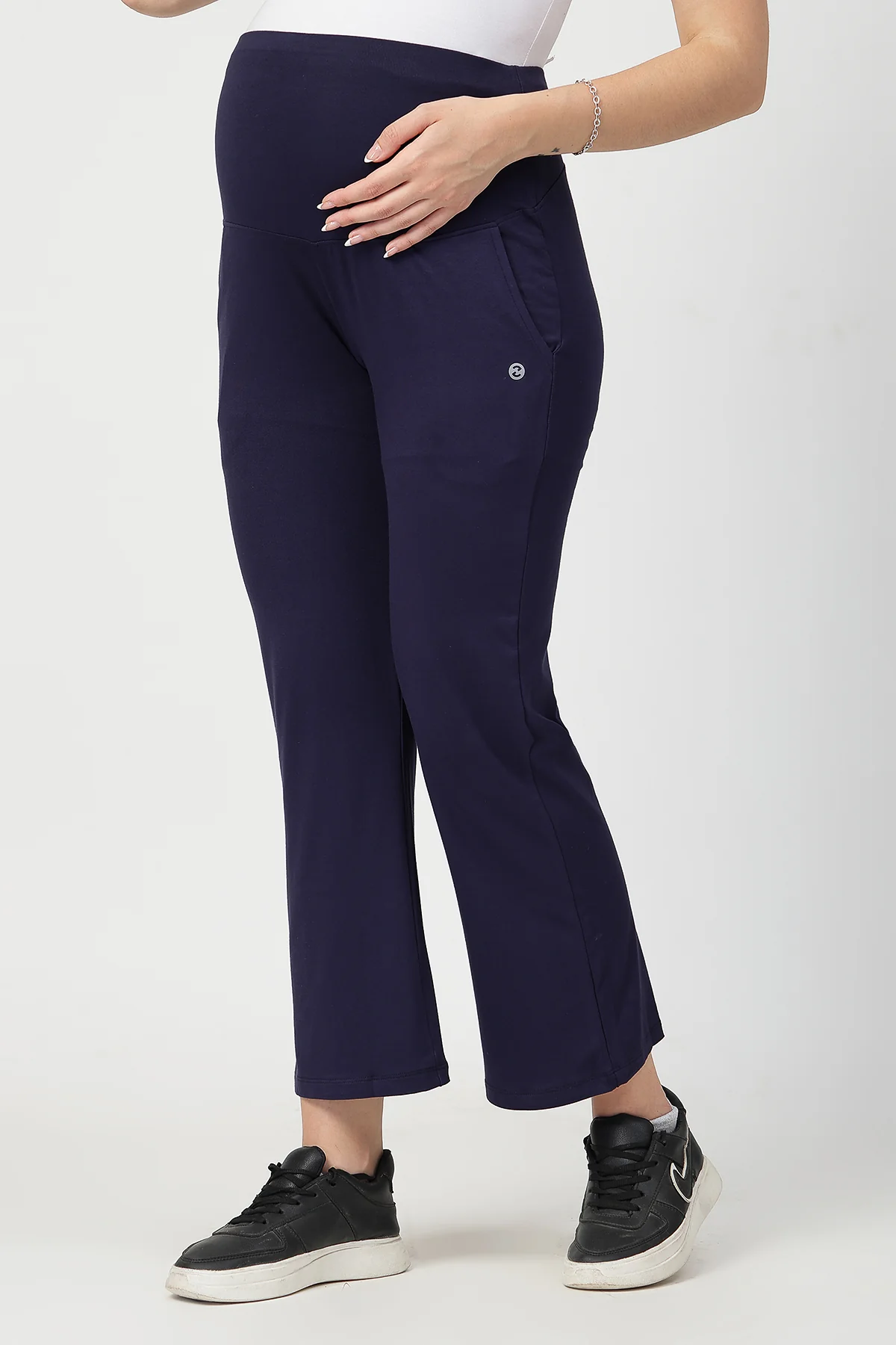 Flared High Waist Maternity Pants with Pockets - Navy - Image 11