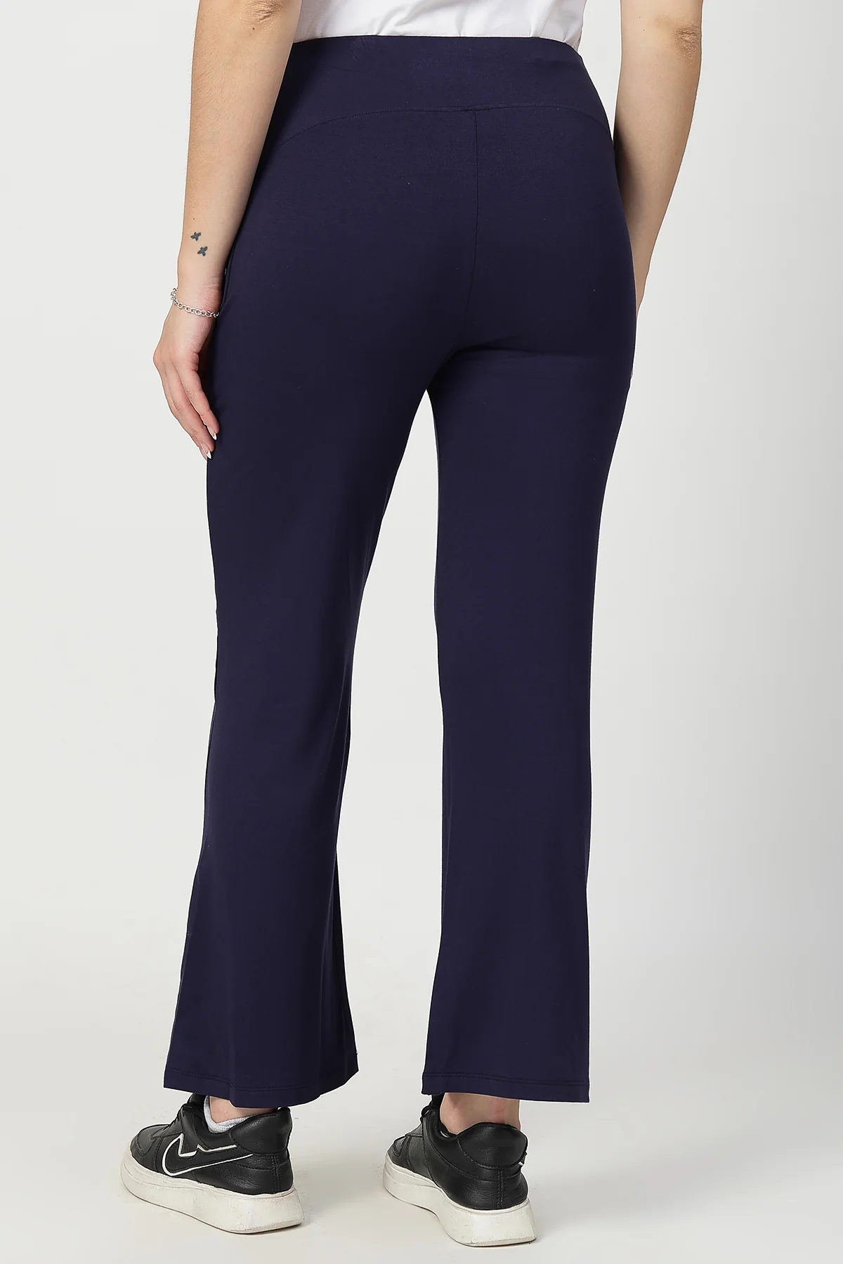 Flared High Waist Maternity Pants with Pockets - Navy - Image 3