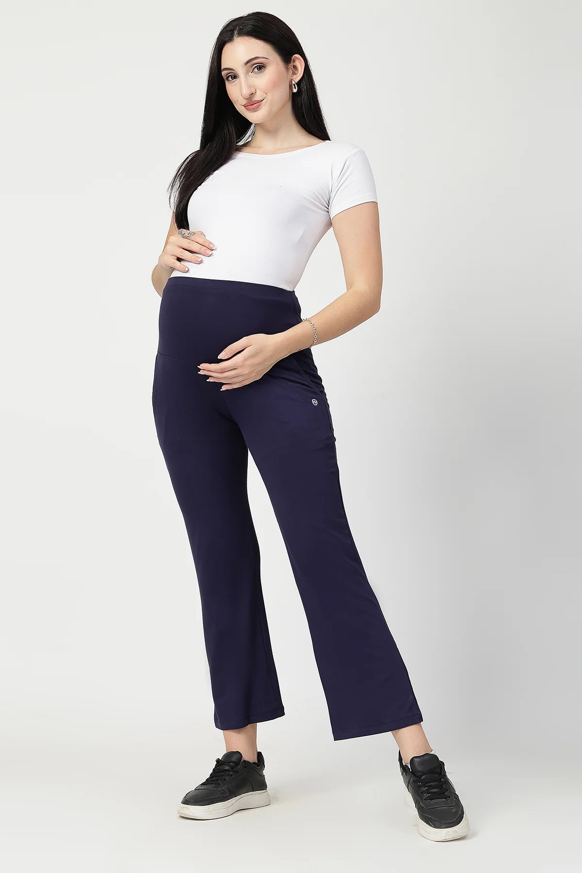 Flared High Waist Maternity Pants with Pockets - Navy - Image 4