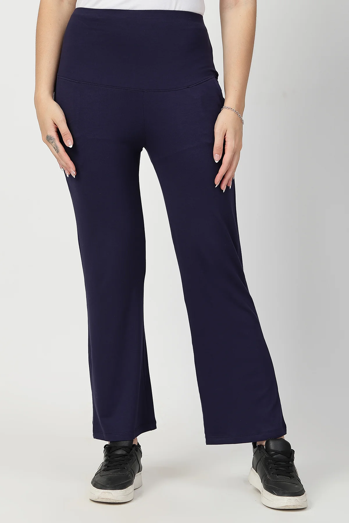 Flared High Waist Maternity Pants with Pockets - Navy - Image 5