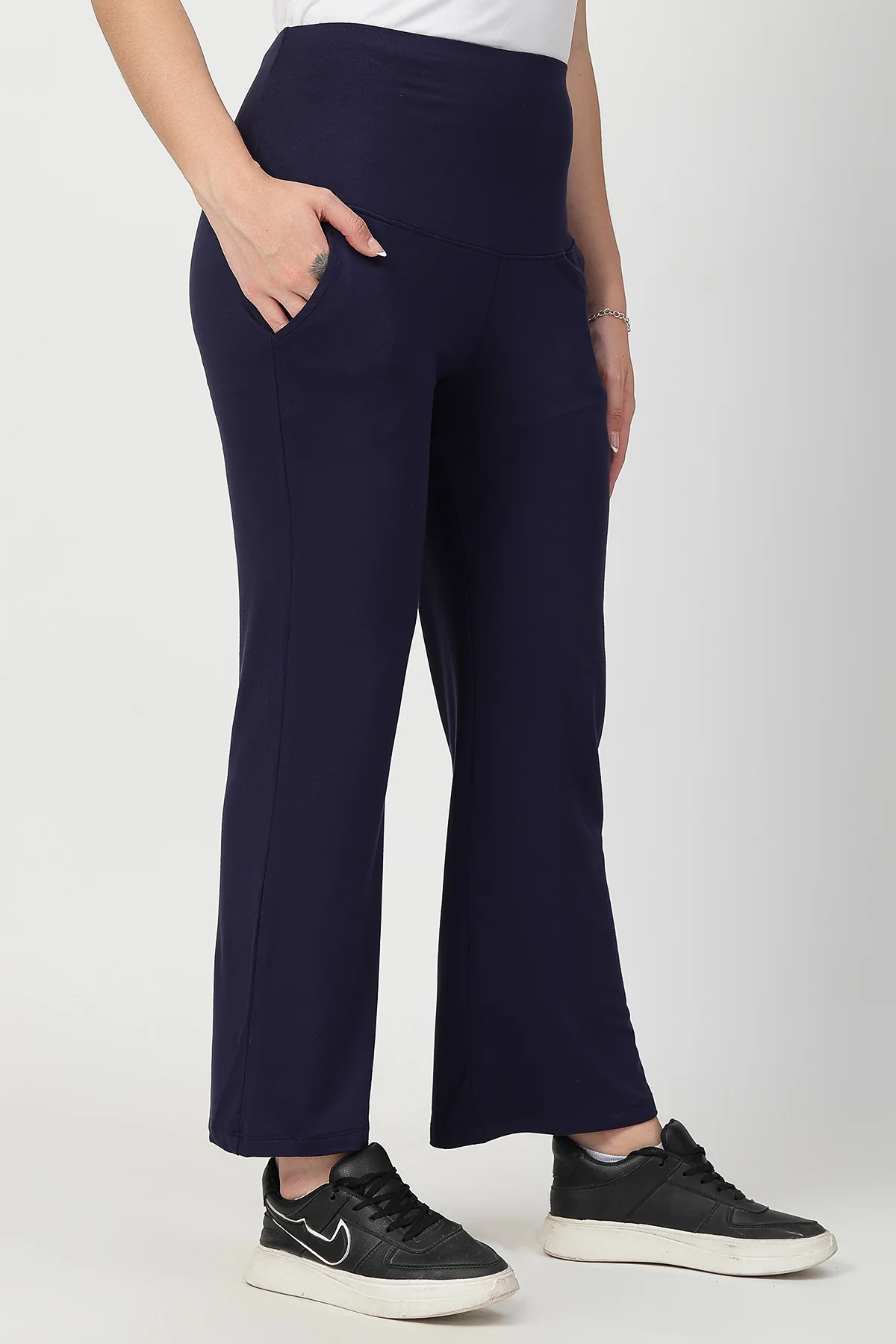 Flared High Waist Maternity Pants with Pockets - Navy - Image 6