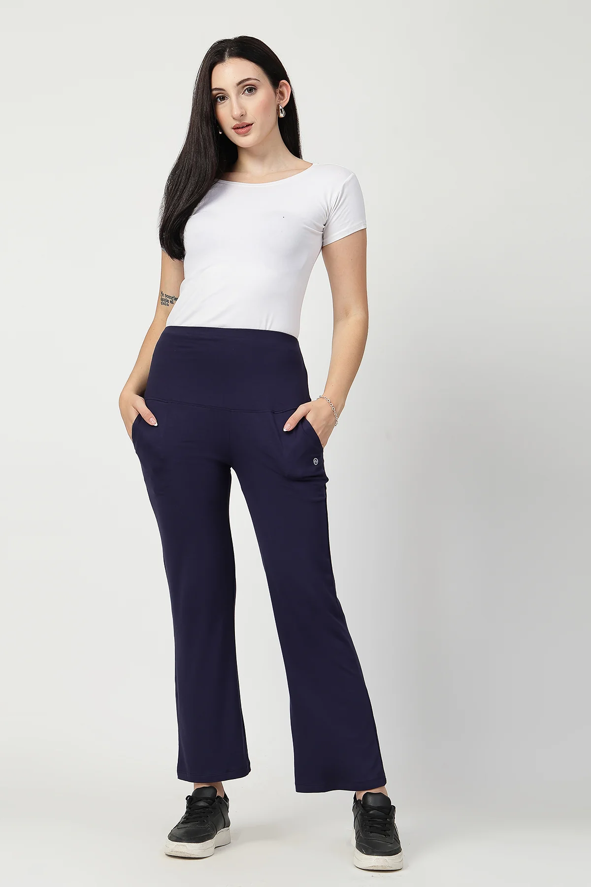 Flared High Waist Maternity Pants with Pockets - Navy - Image 8