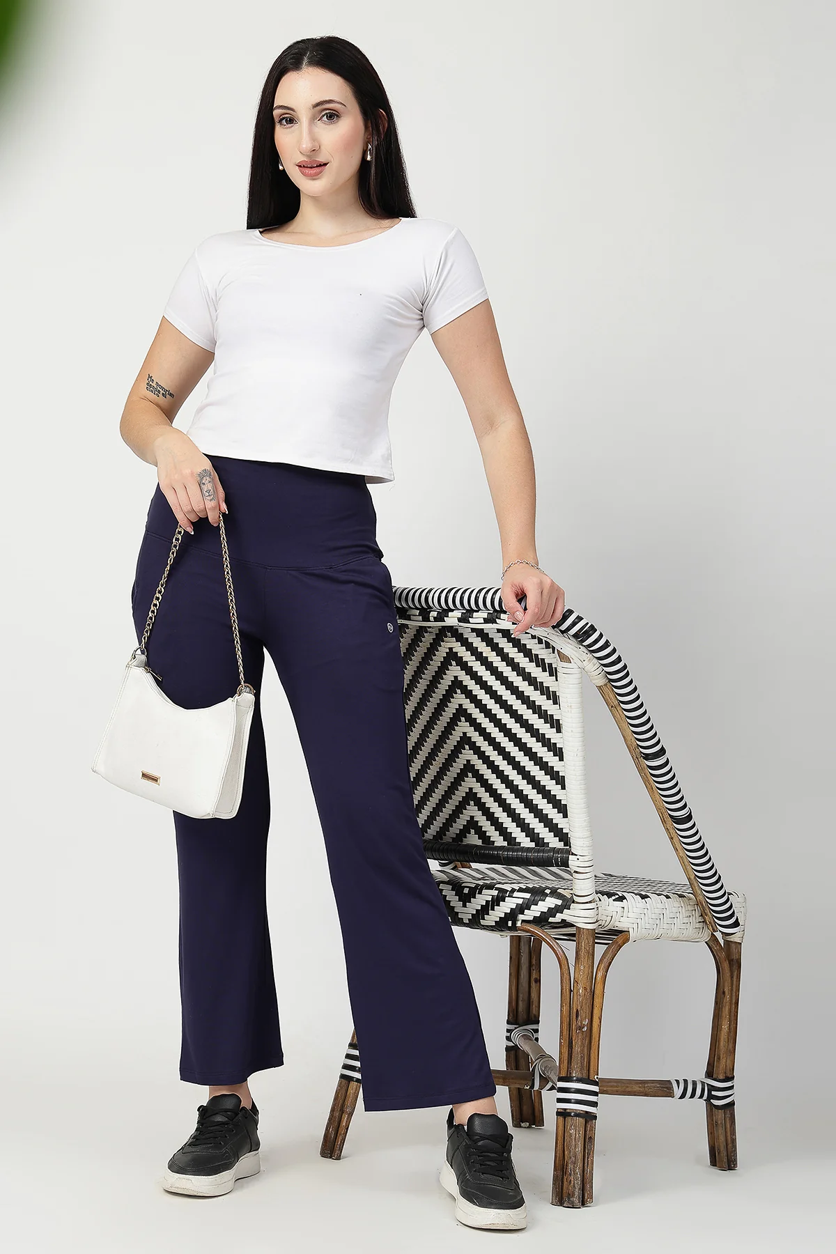 Flared High Waist Maternity Pants with Pockets - Navy - Image 9