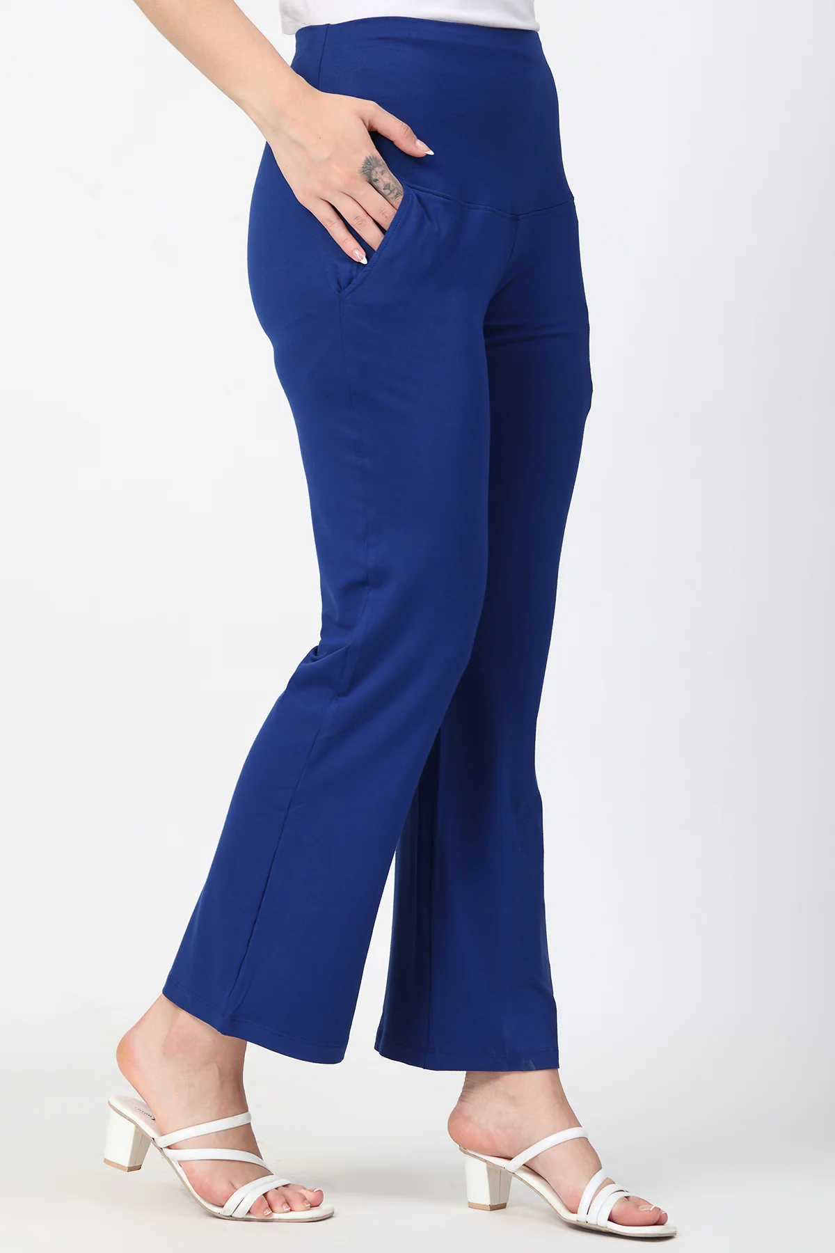 Flared High Waist Maternity Pants with Pockets - Royal Blue - Image 10