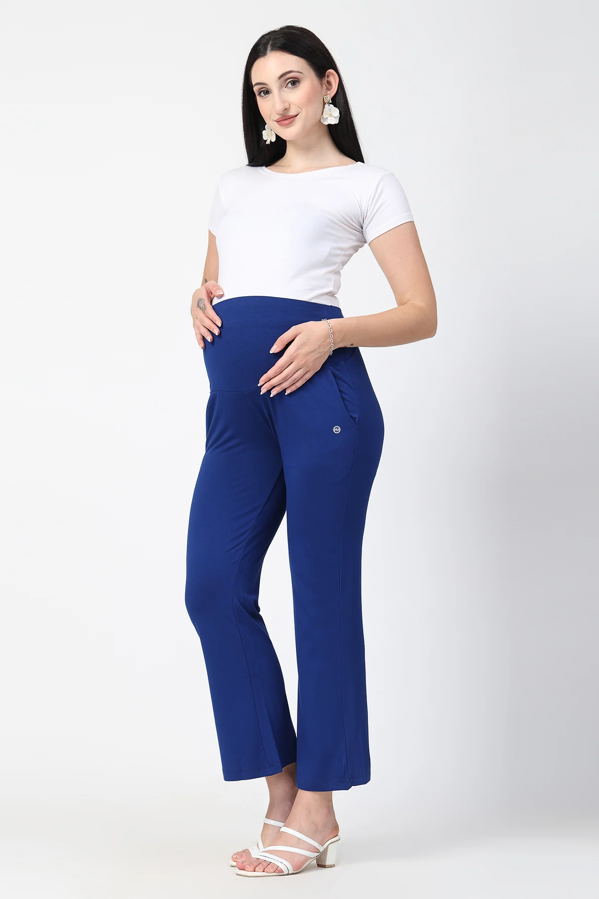 Flared High Waist Maternity Pants with Pockets - Royal Blue - Image 12