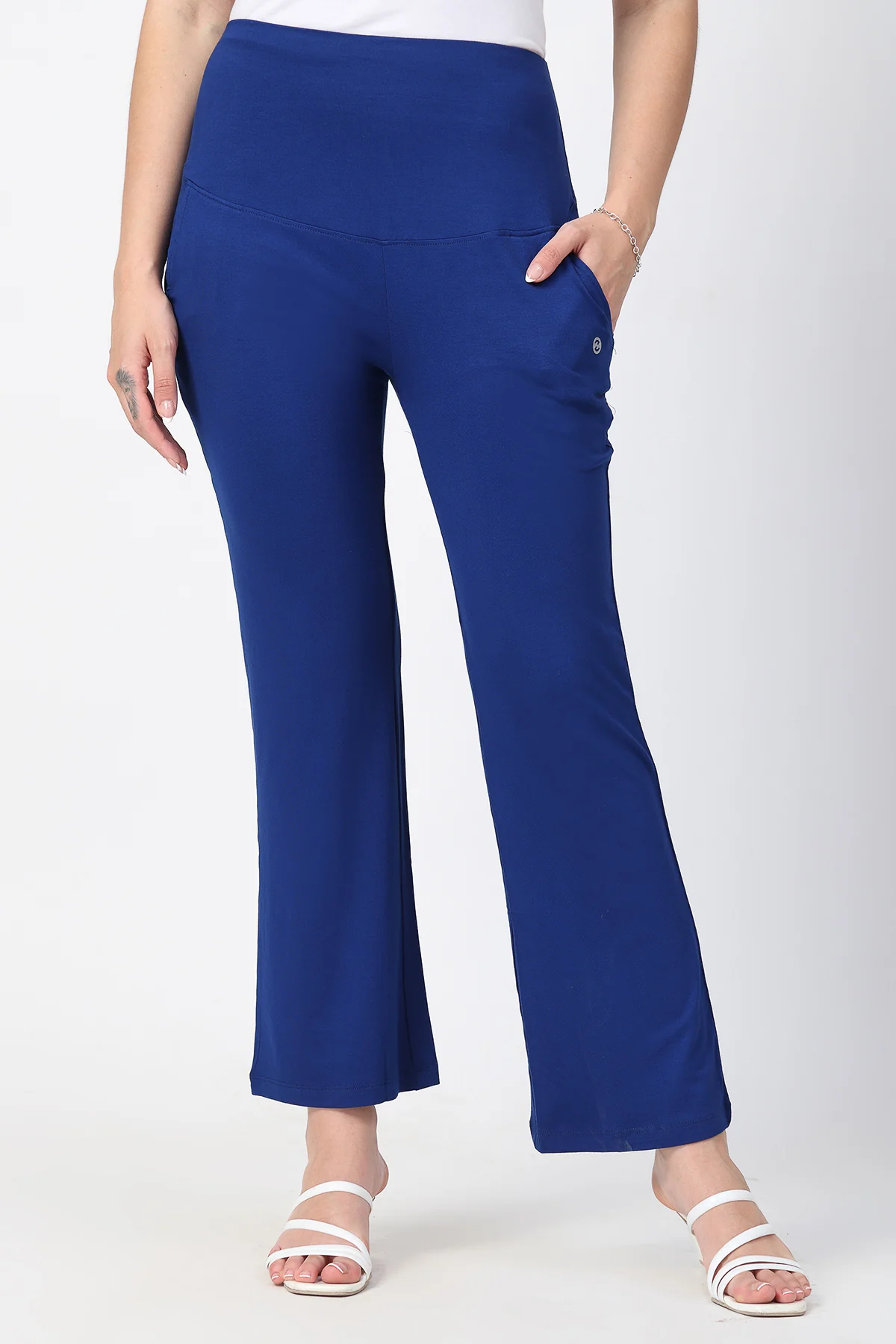 Flared High Waist Maternity Pants with Pockets - Royal Blue - Image 4