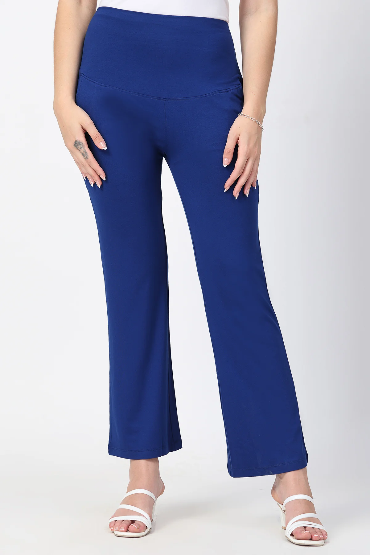 Flared High Waist Maternity Pants with Pockets - Royal Blue - Image 8