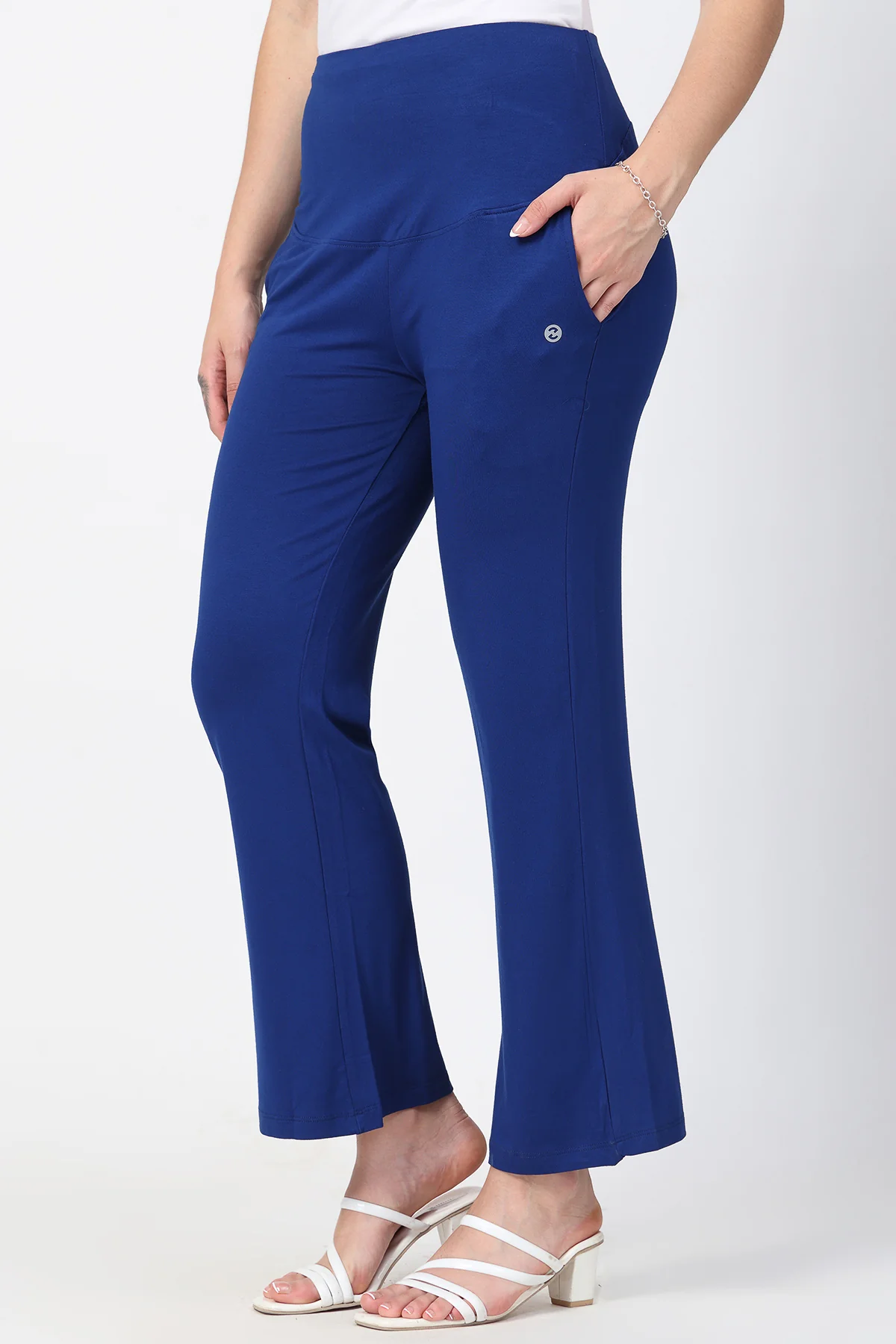Flared High Waist Maternity Pants with Pockets - Royal Blue - Image 9