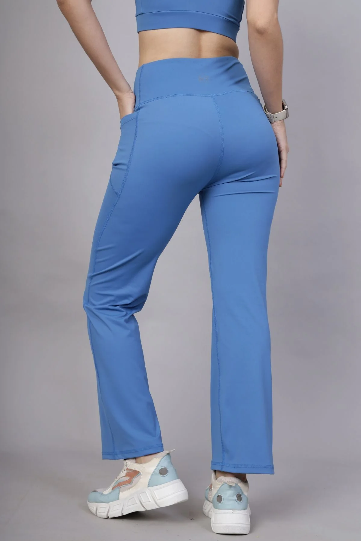 High Waisted Gentle Compression Blue Postpartum Pants - Image 12