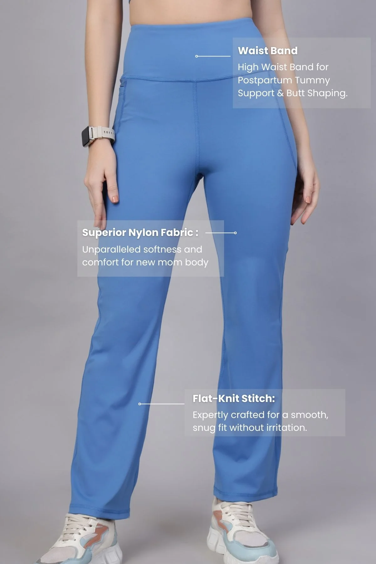 High Waisted Gentle Compression Blue Postpartum Pants - Image 5
