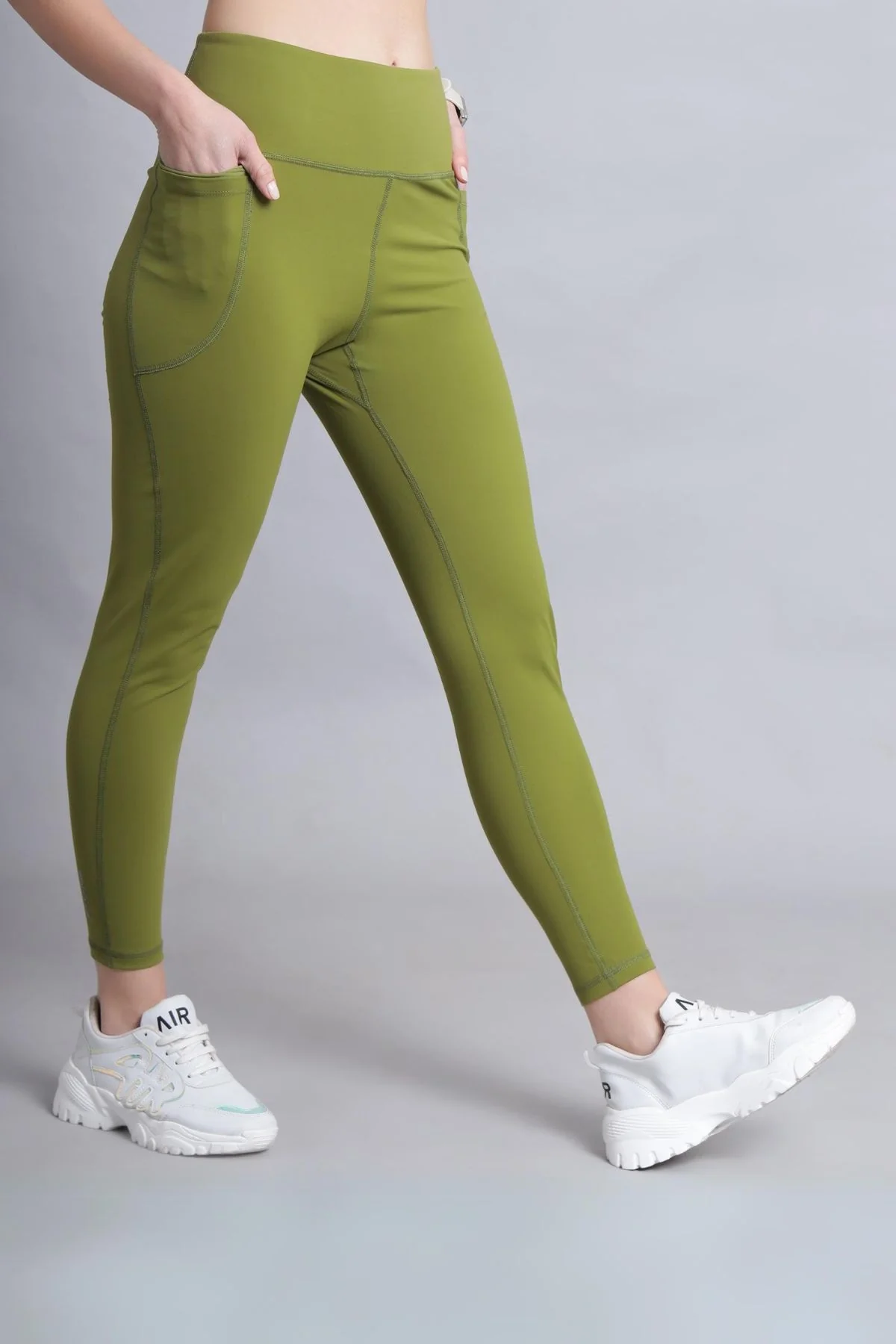 High Waisted Gentle Compression Olive Postpartum Leggings - Image 8