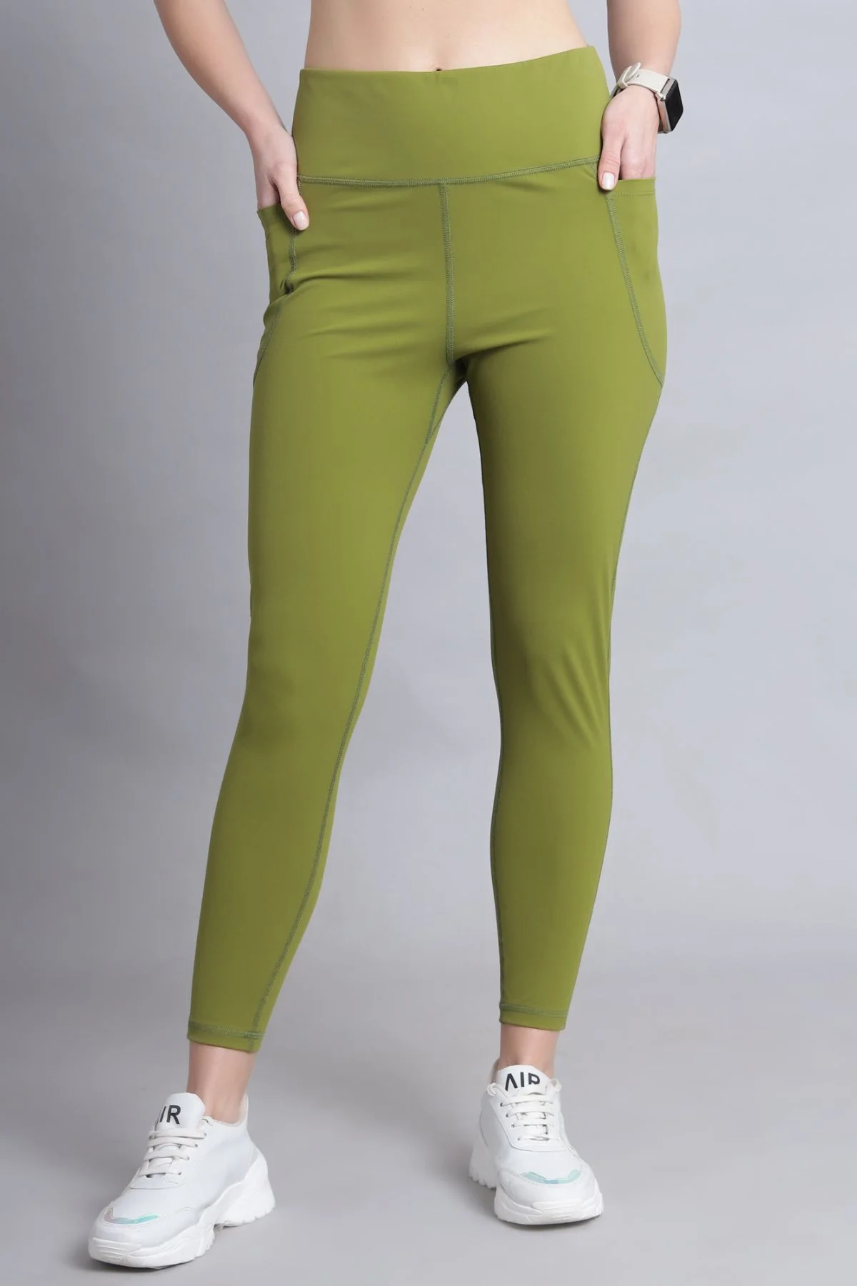 High Waisted Gentle Compression Olive Postpartum Leggings - Image 9
