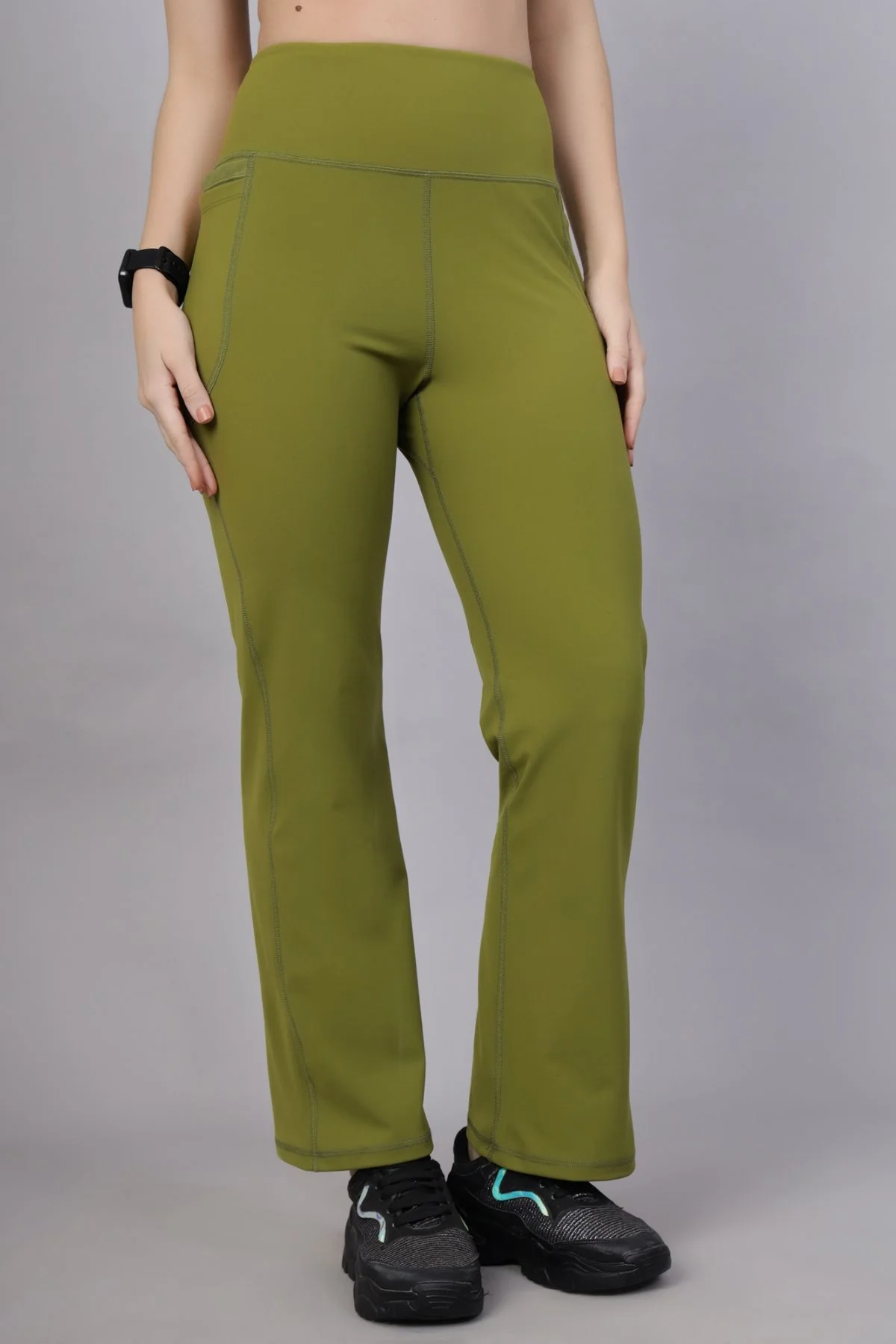 High Waisted Gentle Compression Olive Postpartum Pants - Image 5
