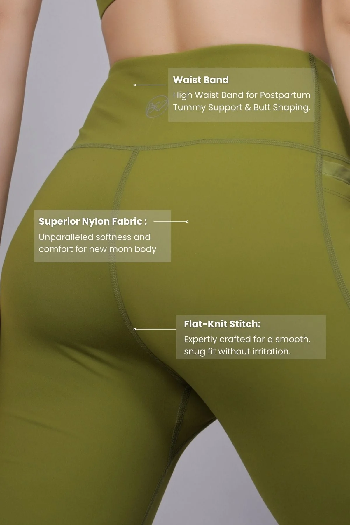 High Waisted Gentle Compression Olive Postpartum Pants - Image 8
