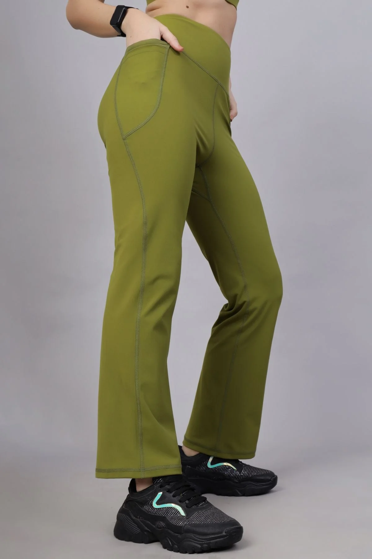 High Waisted Gentle Compression Olive Postpartum Pants - Image 9