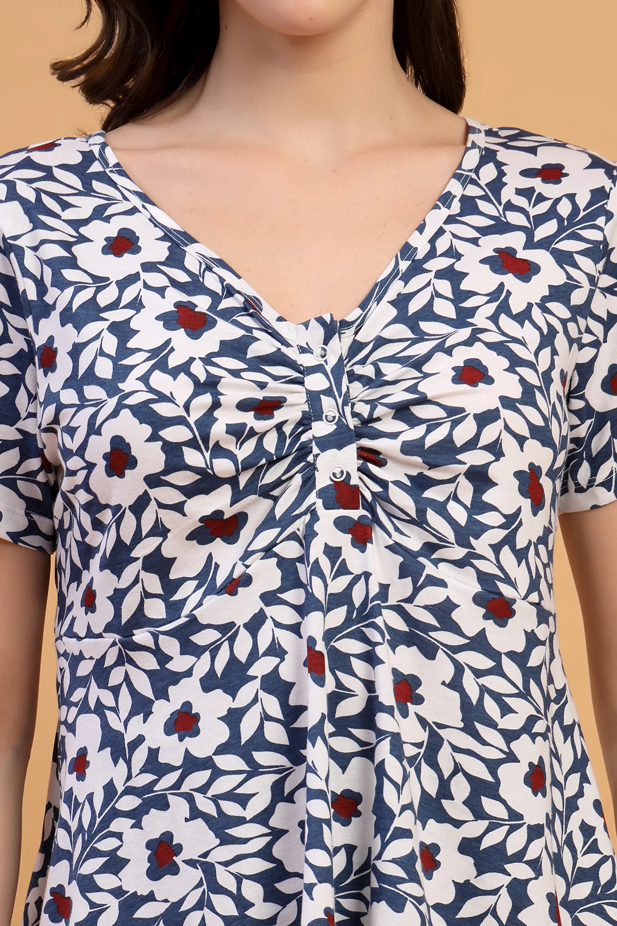 Floral Maternity Top for Zipless Feeding - Navy - Image 6