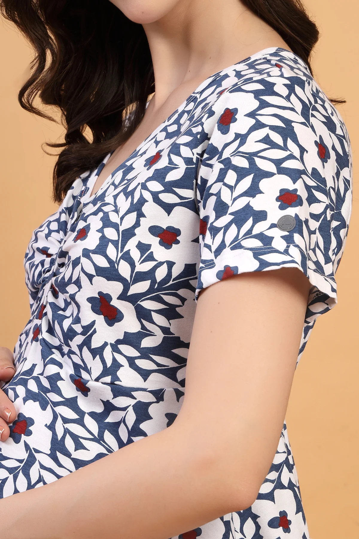 Floral Maternity Top for Zipless Feeding - Navy - Image 8