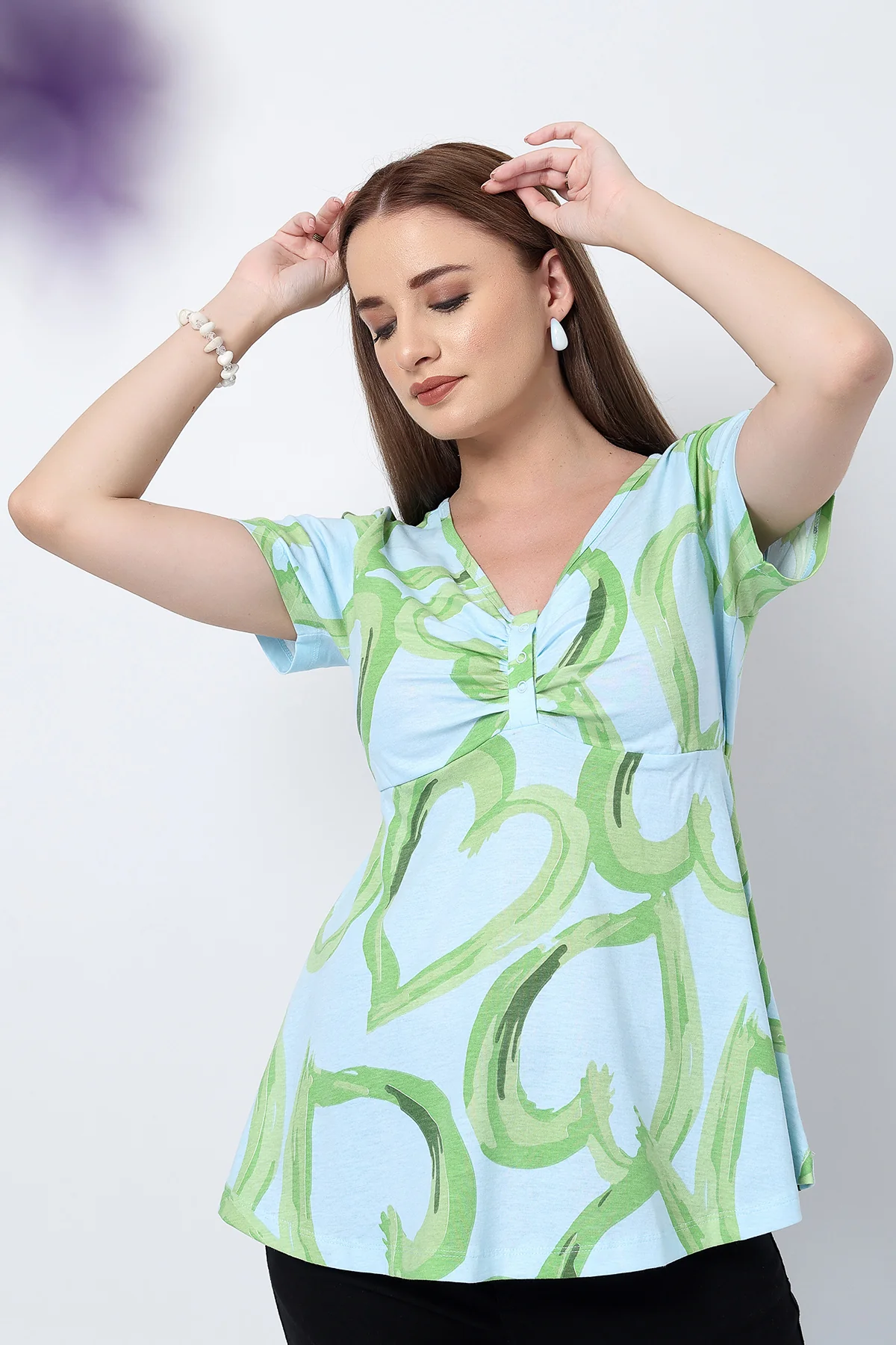 Floral Maternity Top for Zipless Feeding - Matcha - Image 11