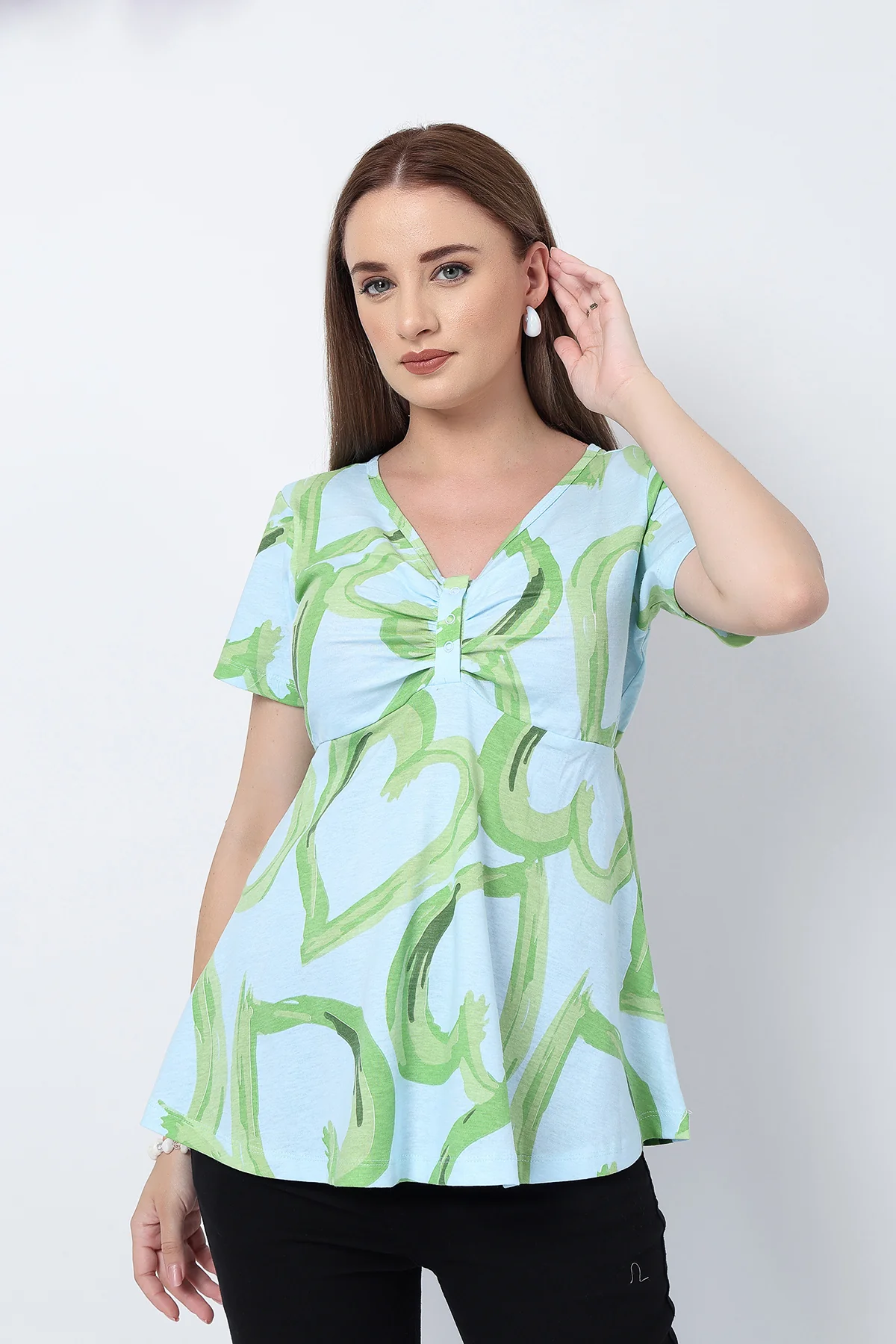 Floral Maternity Top for Zipless Feeding - Matcha - Image 12