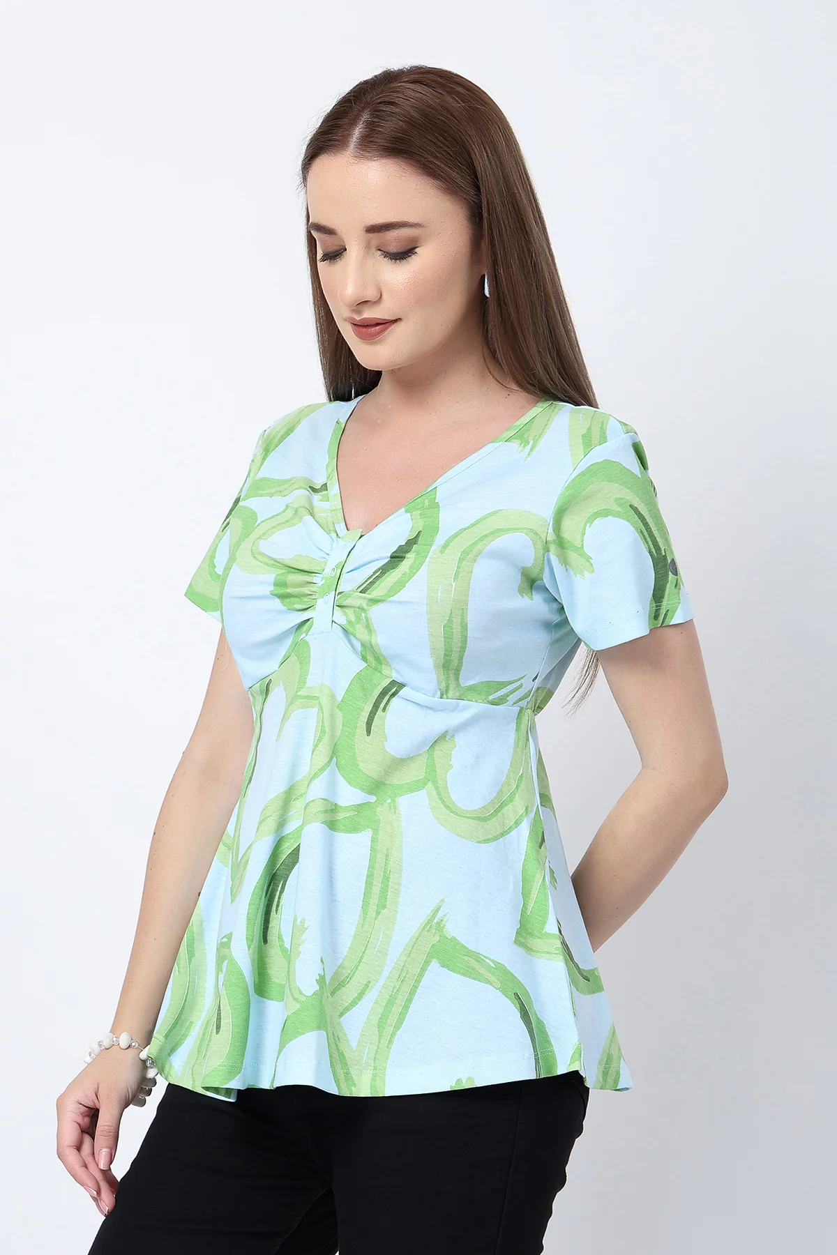 Floral Maternity Top for Zipless Feeding - Matcha - Image 2