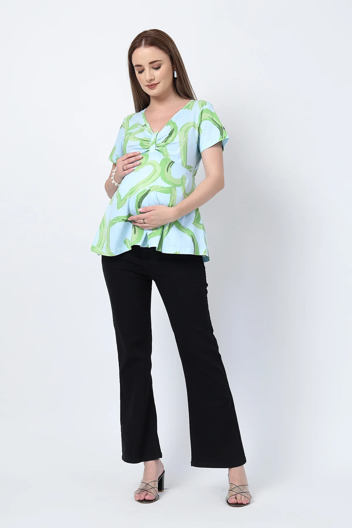 Floral Maternity Top for Zipless Feeding - Matcha - Image 4