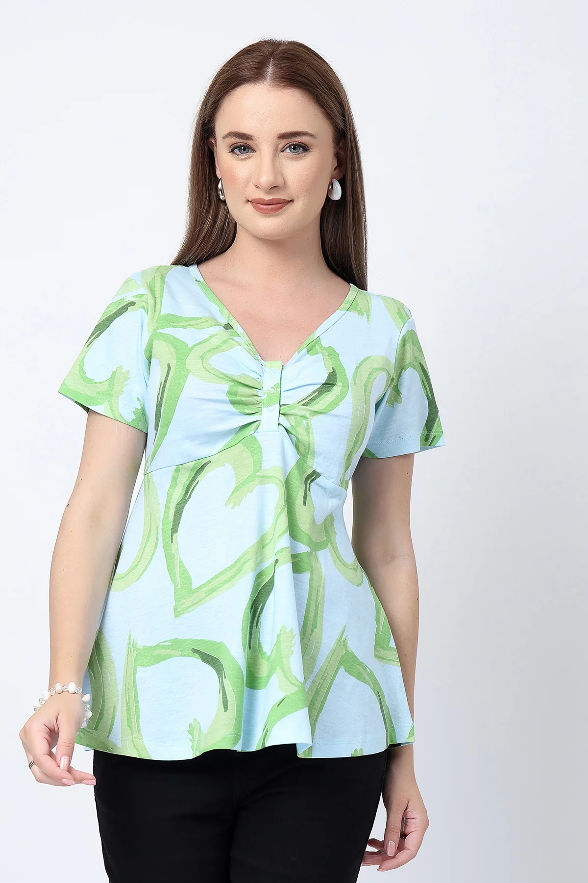 Floral Maternity Top for Zipless Feeding - Matcha - Image 5