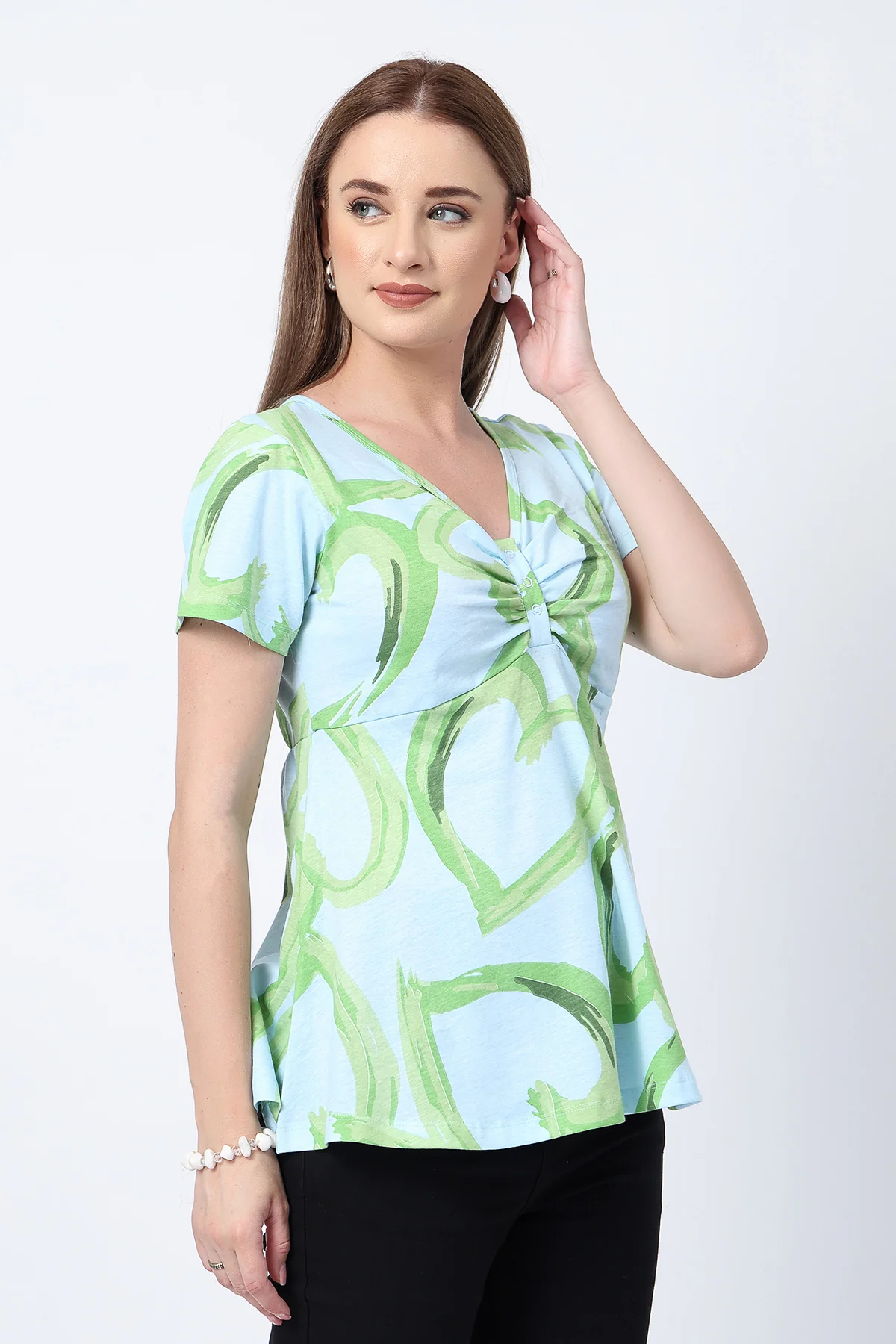 Floral Maternity Top for Zipless Feeding - Matcha - Image 6