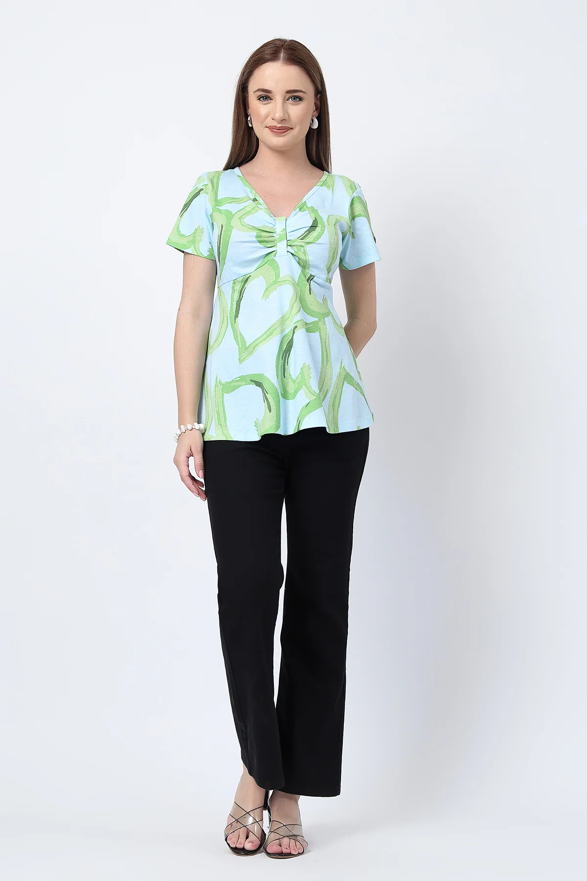 Floral Maternity Top for Zipless Feeding - Matcha - Image 8