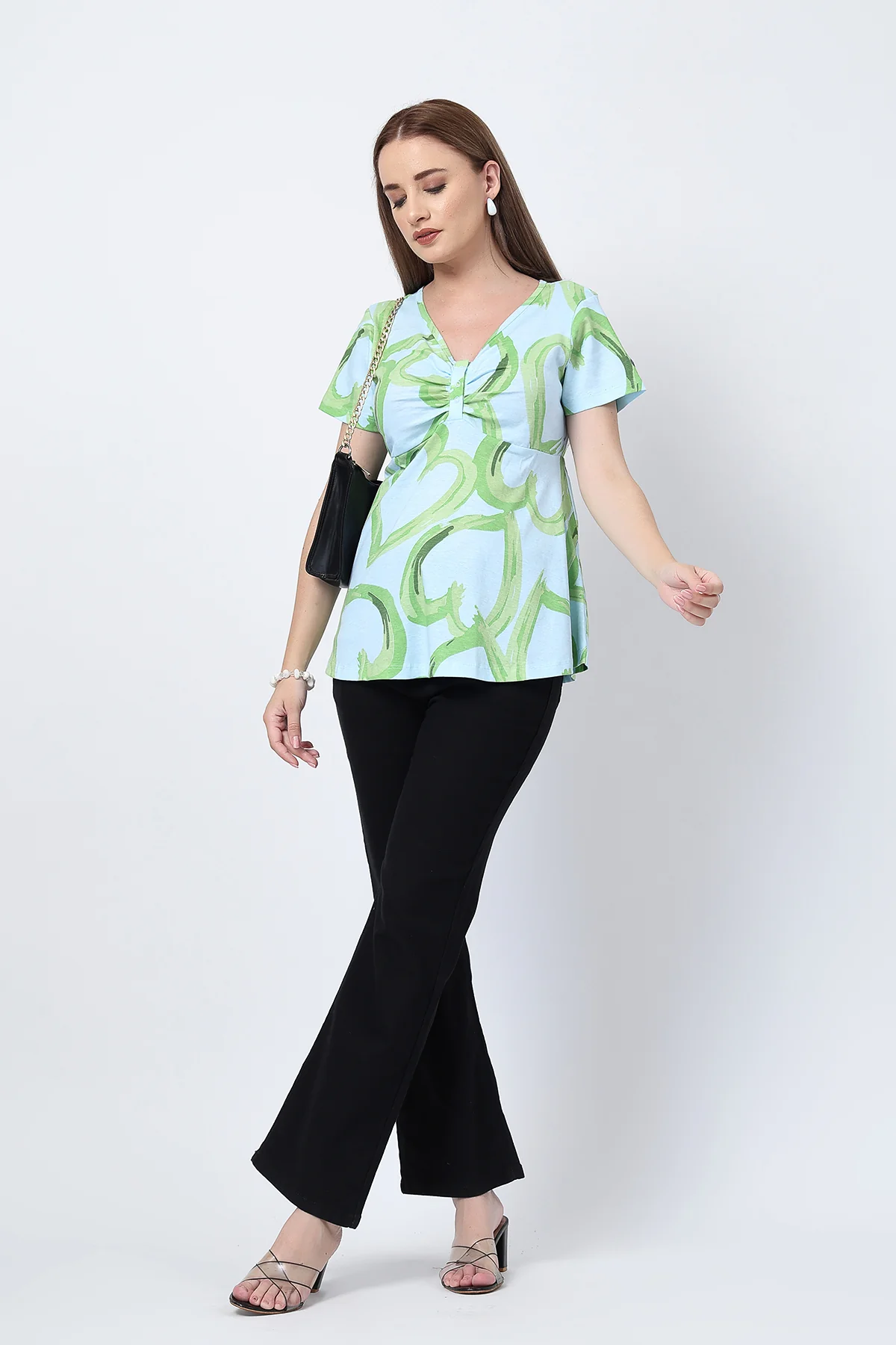 Floral Maternity Top for Zipless Feeding - Matcha - Image 9