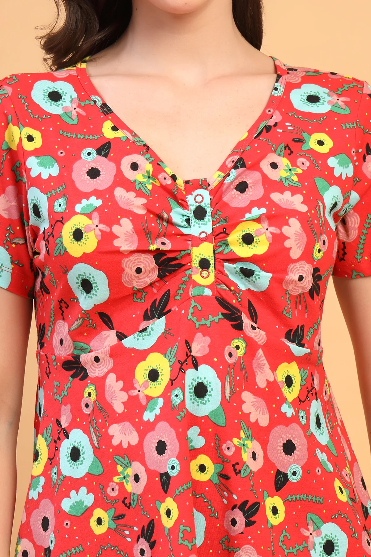 Floral Maternity Top for Zipless Feeding - Red - Image 7