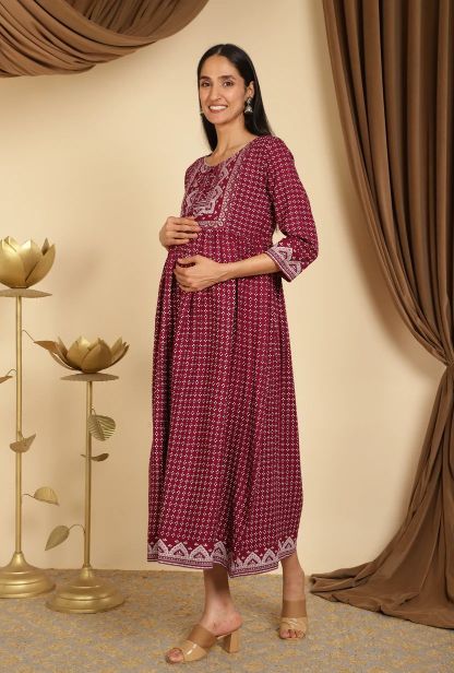 Floral Print Purple Feeding Dress - Image 4