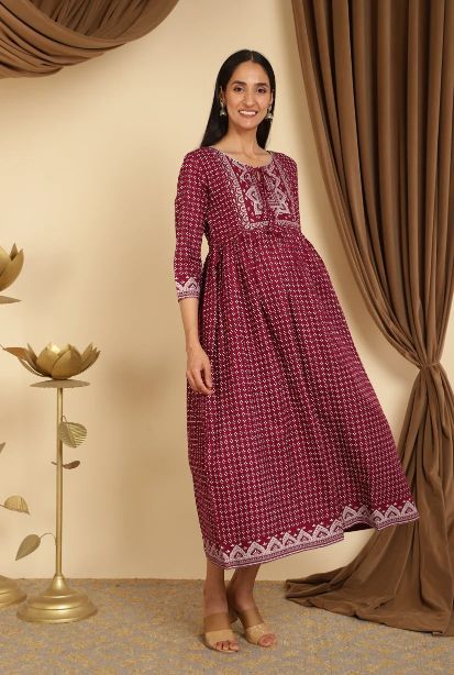 Floral Print Purple Feeding Dress - Image 7