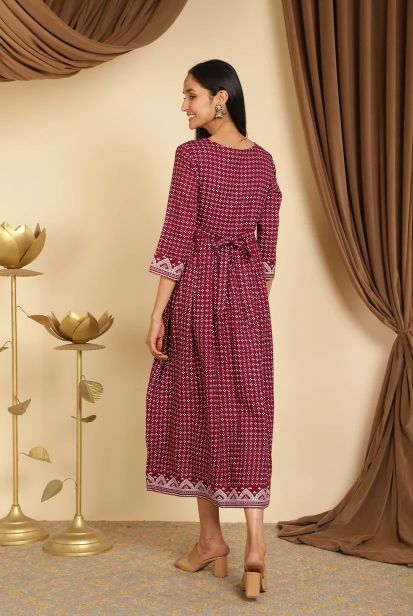 Floral Print Purple Feeding Dress - Image 8