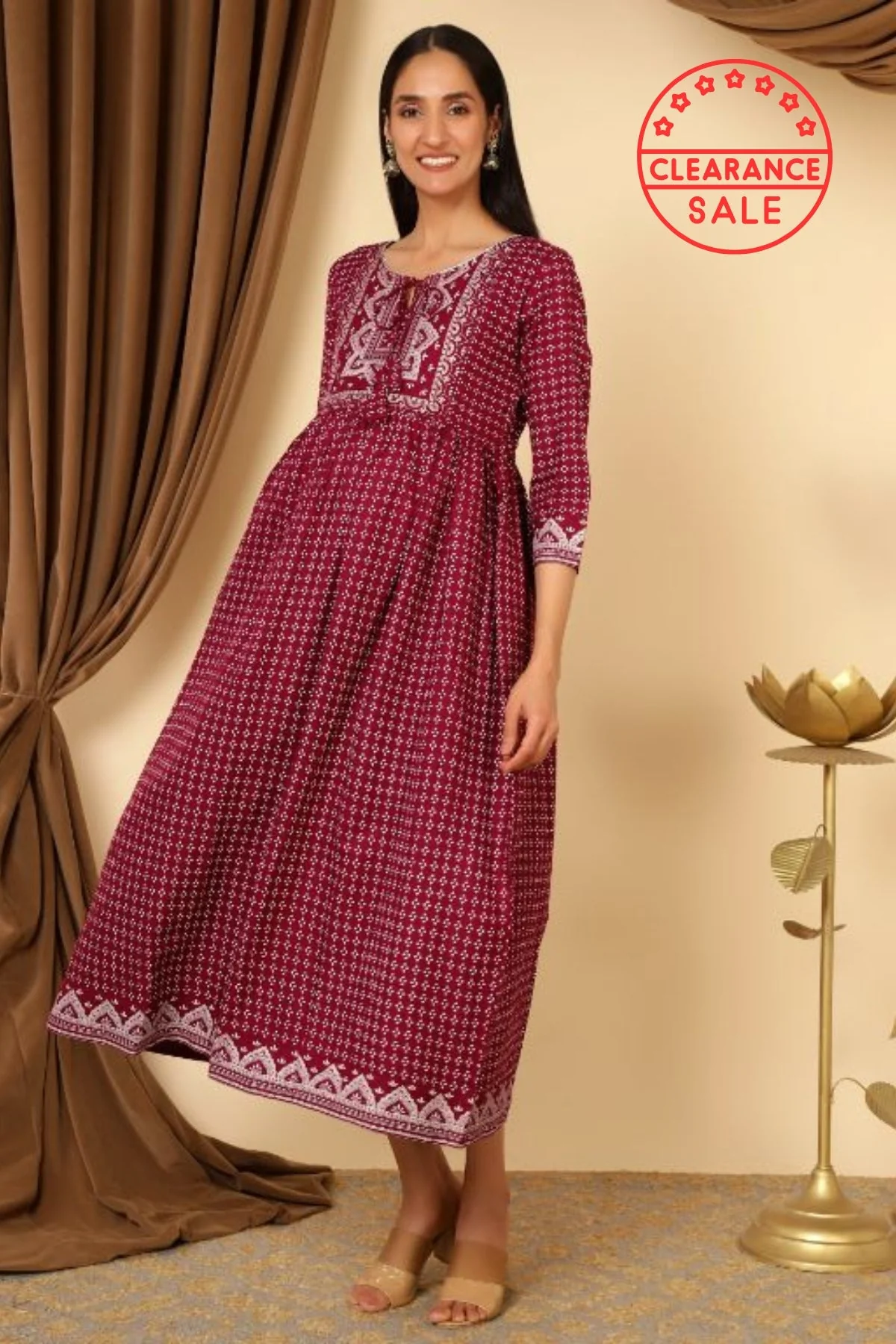 Floral Print Purple Feeding Dress - Image 9