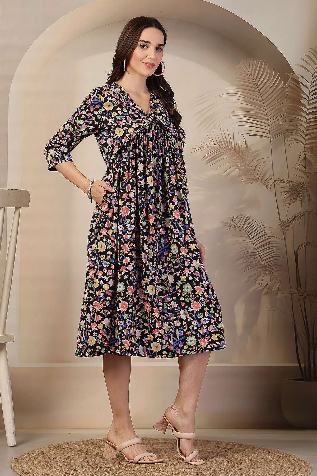 Floral Printed Maternity Concealed Zip Feeding Dress - Image 10