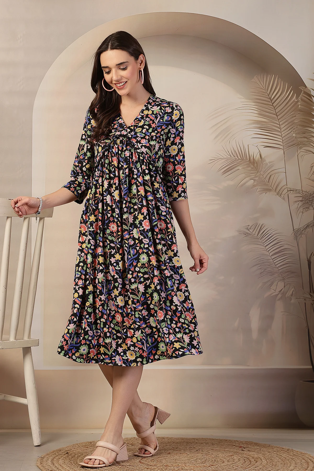 Floral Printed Maternity Concealed Zip Feeding Dress - Image 7