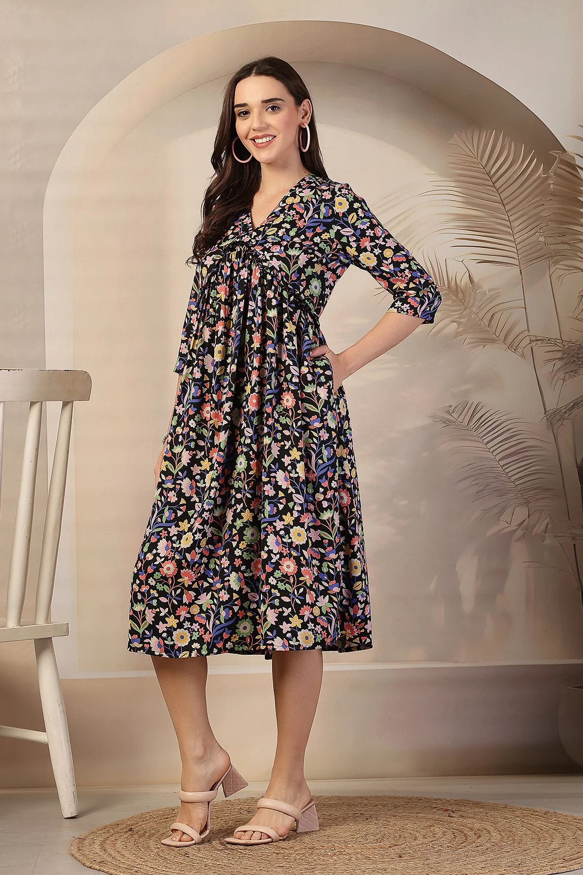 Floral Printed Maternity Concealed Zip Feeding Dress - Image 9
