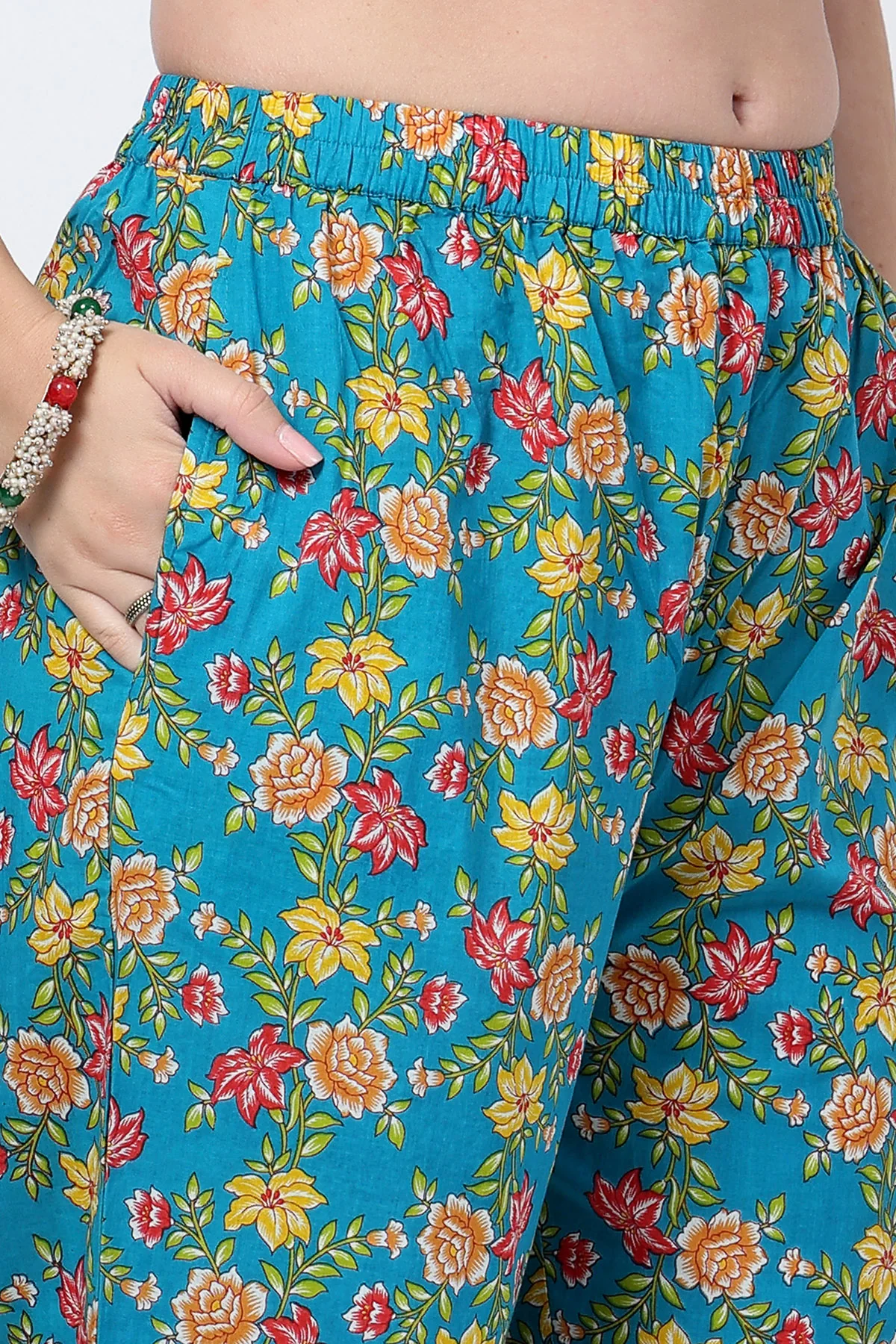 Floral Printed Zip Feeding Cotton Kurta-Pant Set - Deep Blue - Image 6