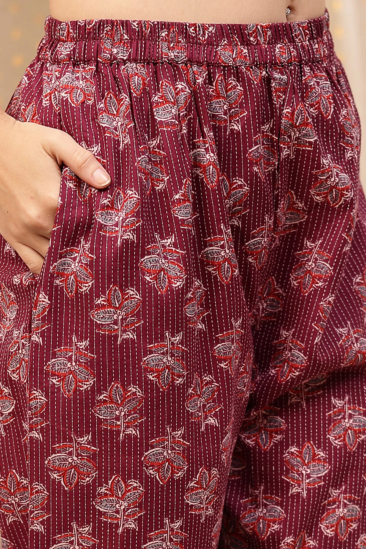 Floral Printed Zip Feeding Cotton Kurta-Pant Set - Purple - Image 5